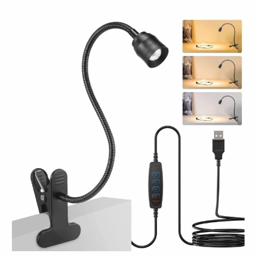 Luce LED da Lettura USB A Pinza con Tre Colori e Regolazione Intensità per Libri