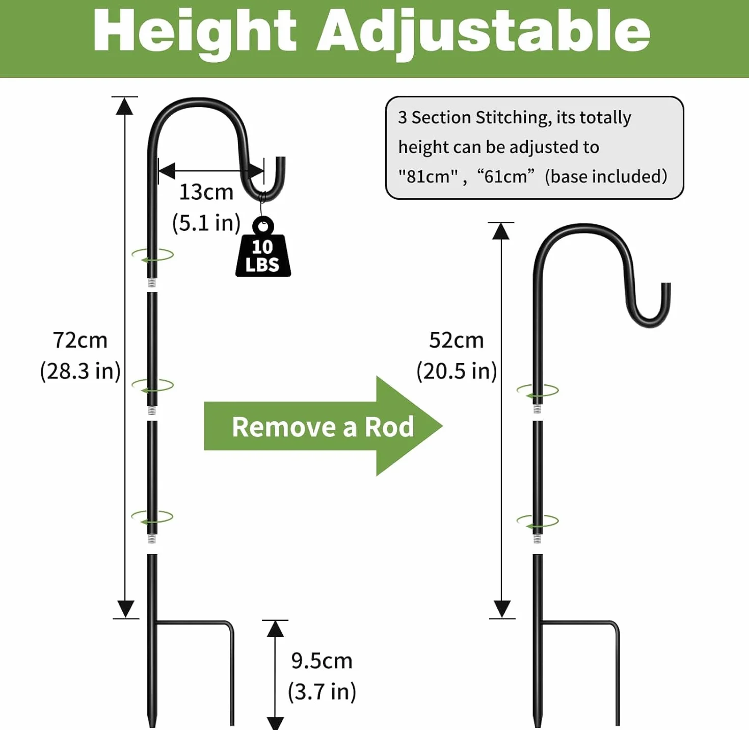 Ganci da giardino SEGNAYEN 81 cm regolabili metallo nero set da 6