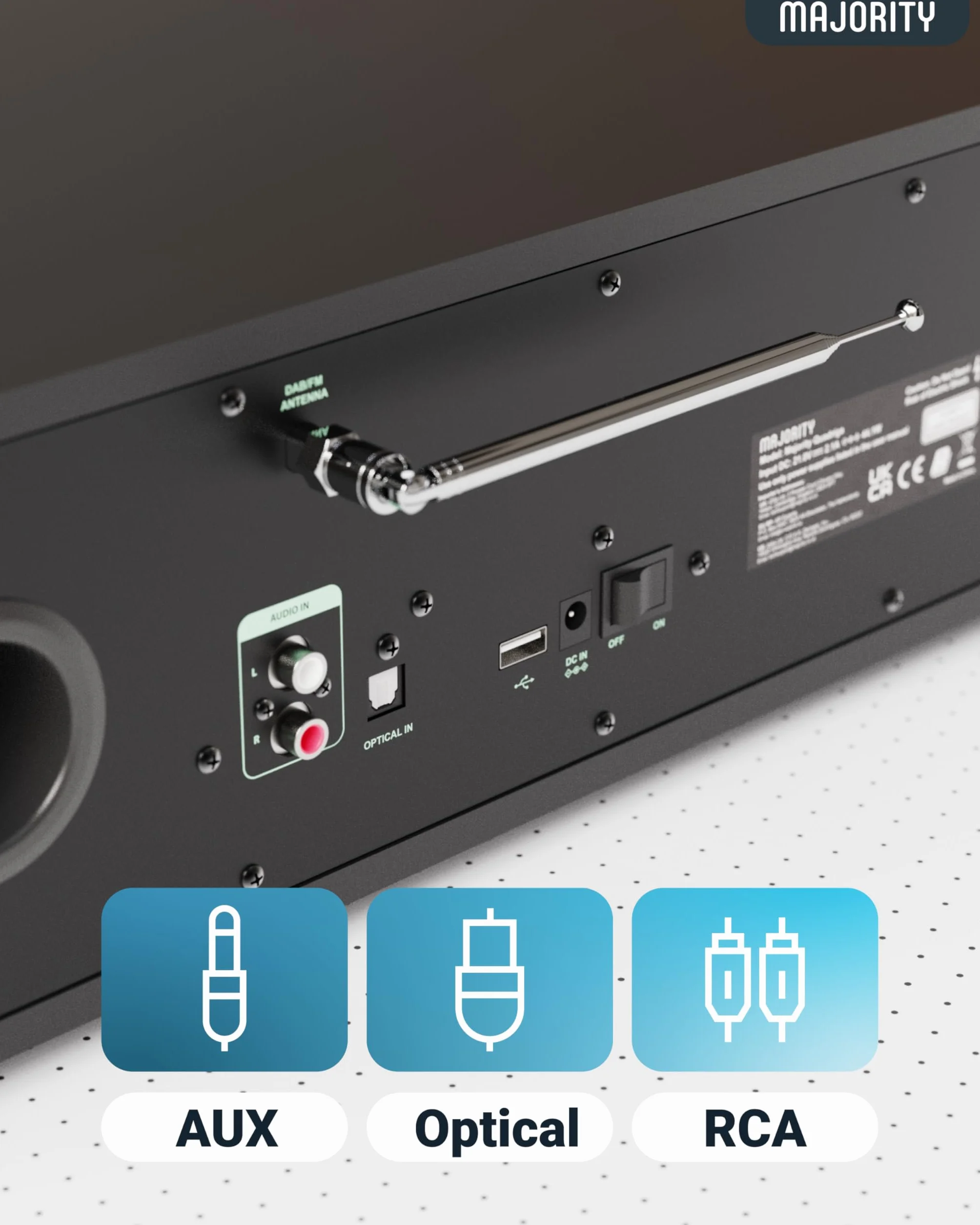 Majority Quadriga Internet Radio Lettore CD Hi Fi DAB+ Impianto Stereo Casa 120W 2.1 Bluetooth Wifi Spotify Connect