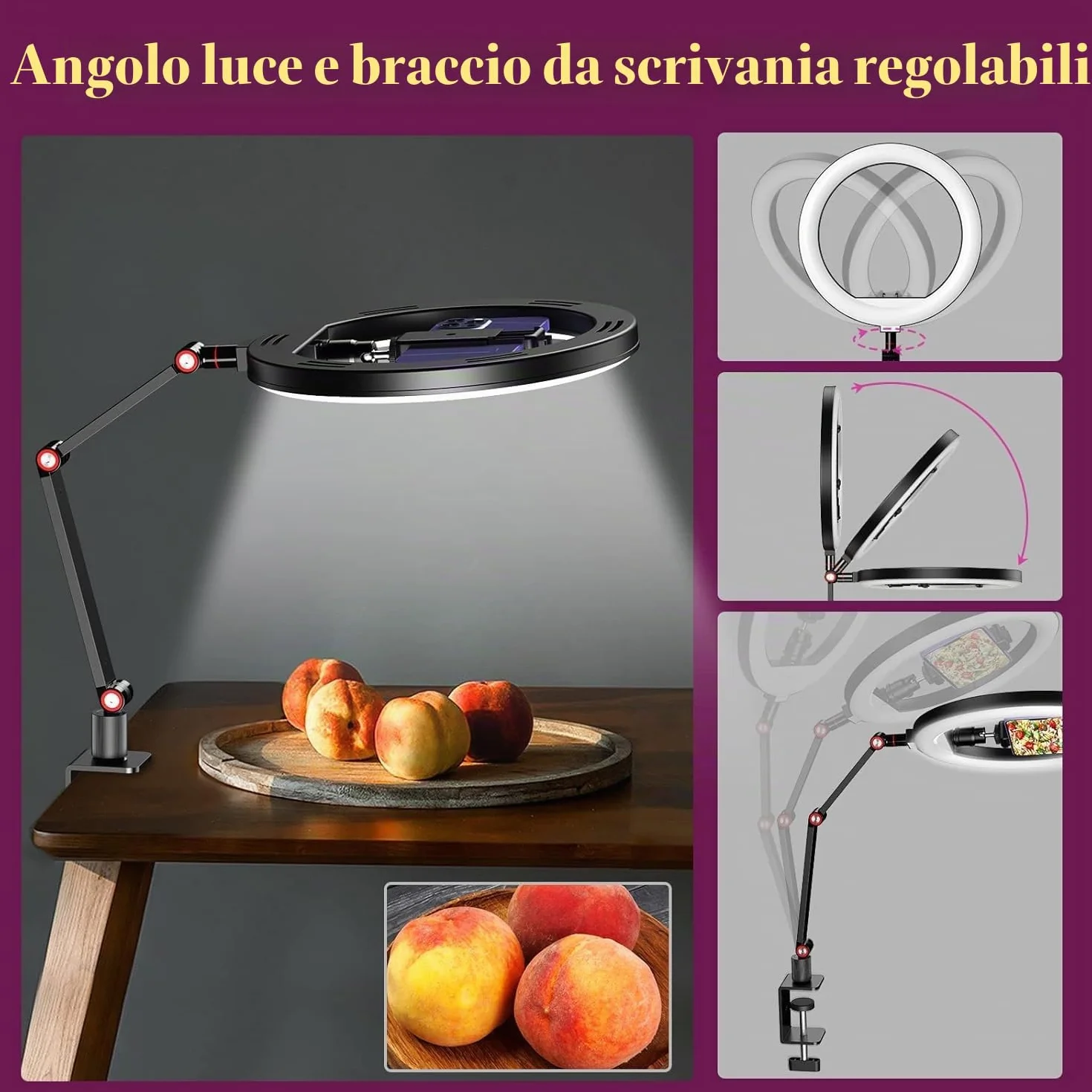 Ring Light 10'' da Tavolo per Ufficio, Lampada Videoconferenza con Supporto Regolabile per YouTube Tiktok