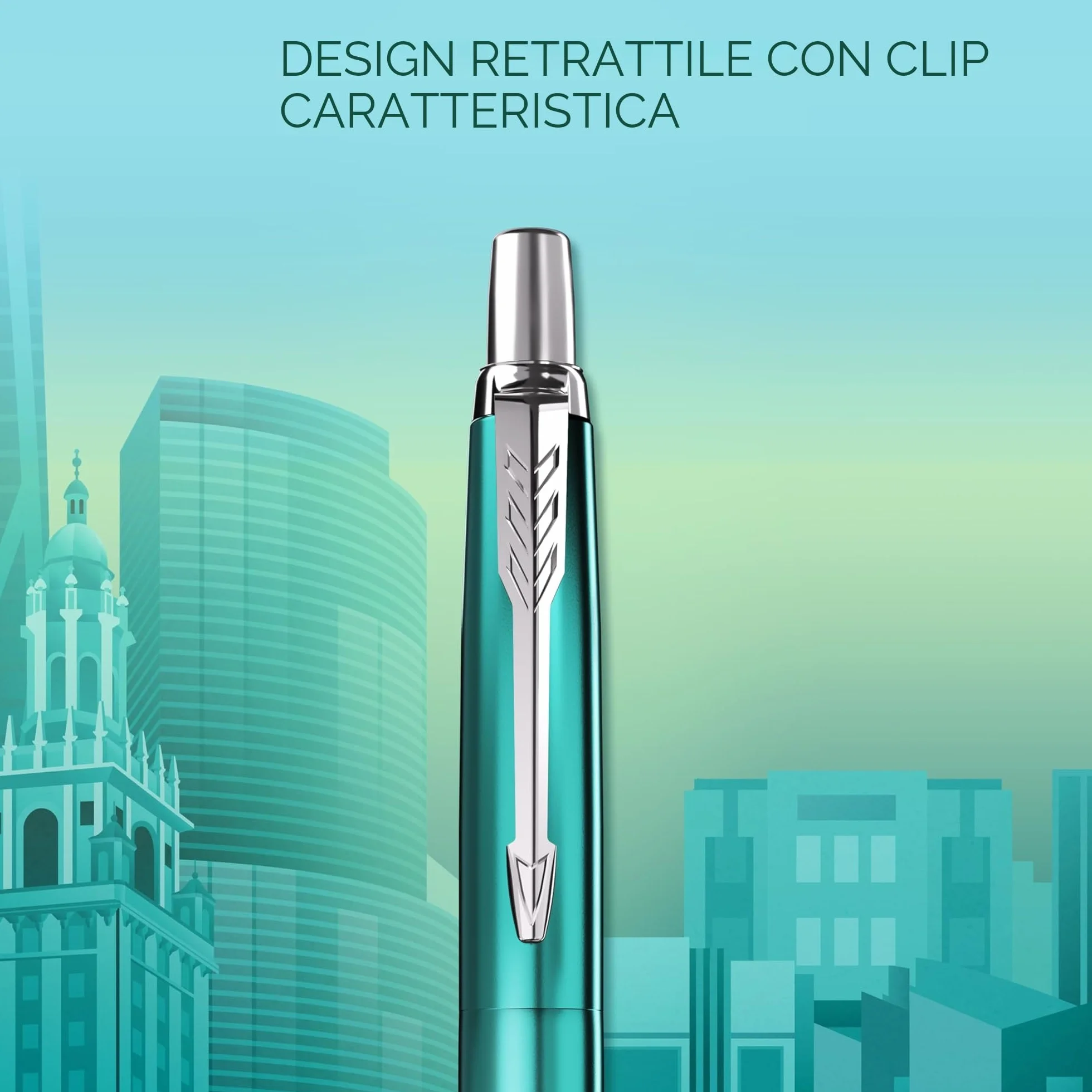 Parker Jotter Penna a sfera Edizione speciale Miami Turquoise puntale cromato Punta media Inchiostro blu Confezione regalo