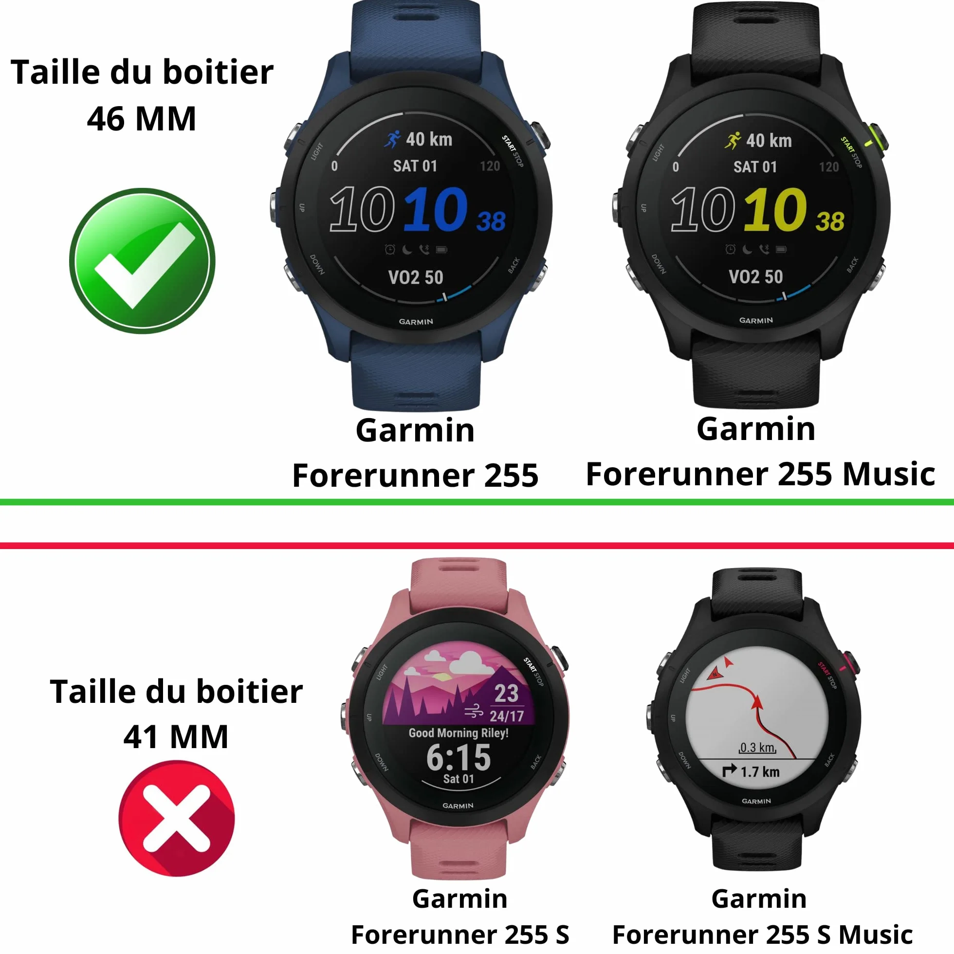 PHONILLICO Vetro temperato per Garmin Forerunner 255 / 255 Music [Set di 2] [40mm] Pellicola proteggi schermo anti graffio