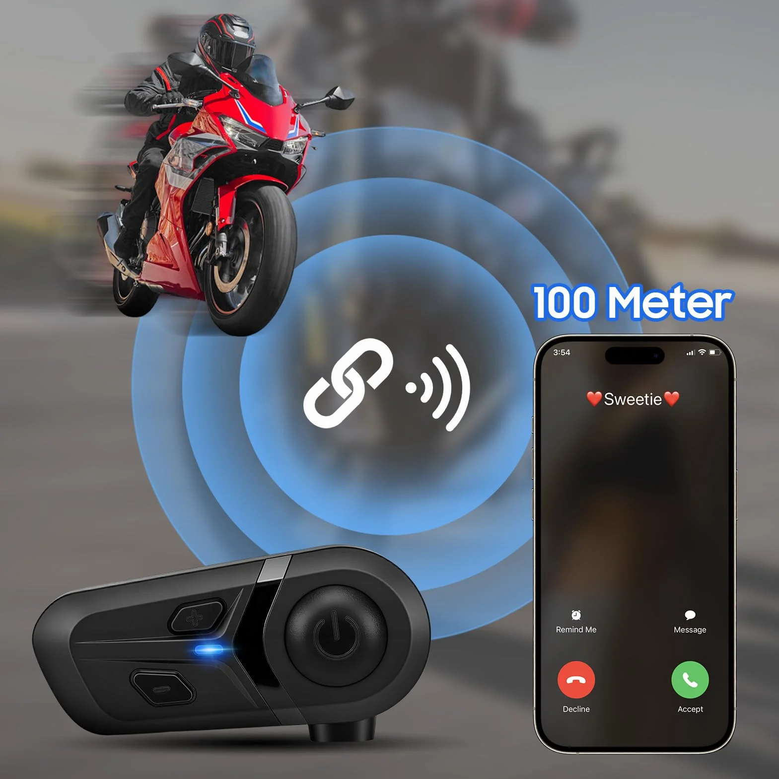 Auricolare Bluetooth Moto con Cancellazione Rumore, Impermeabile IP67 Doppio Dispositivo