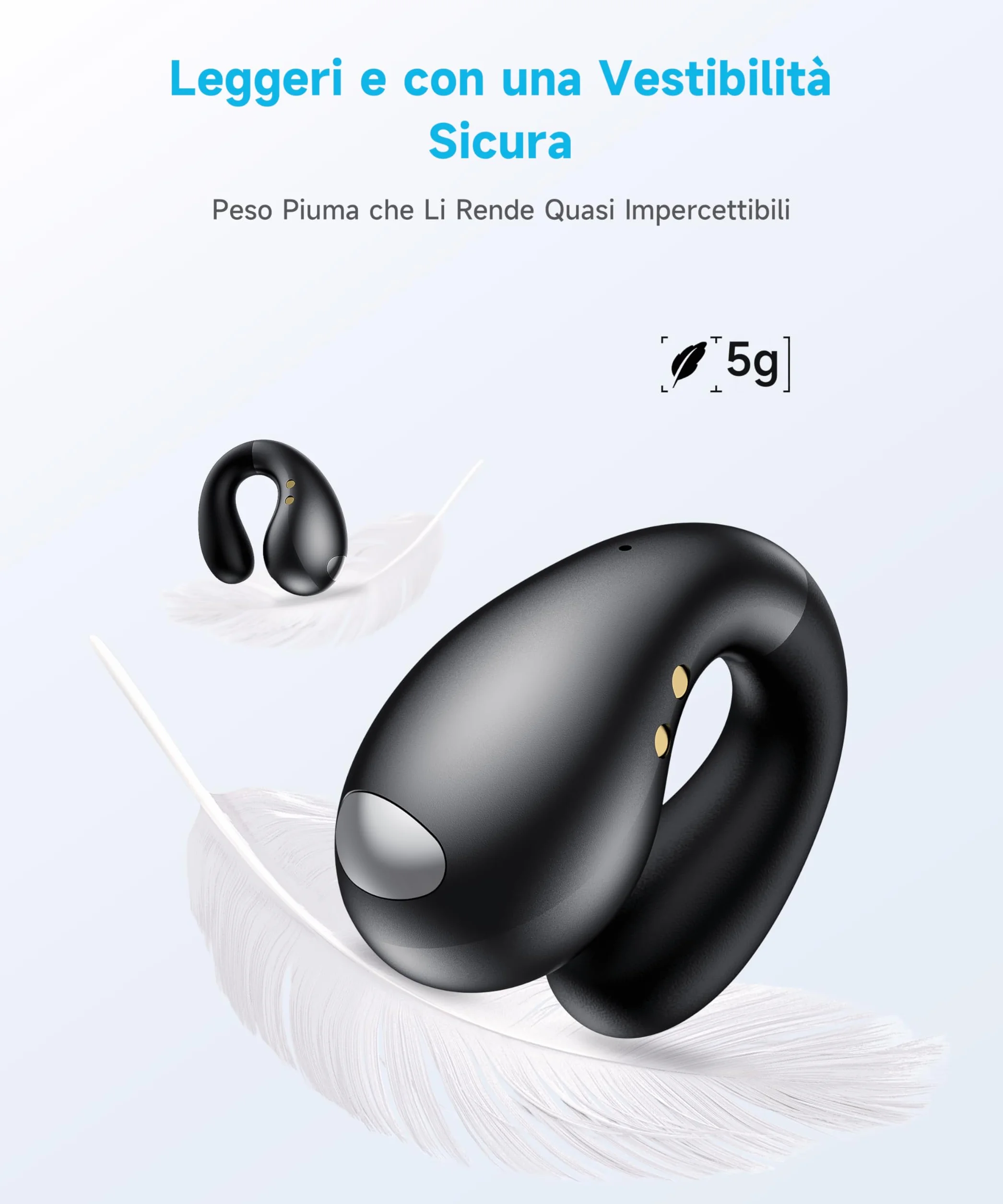 Cuffie Bluetooth 6.1 Sport Wireless Auricolari Clip Orecchio IPX7 Nero