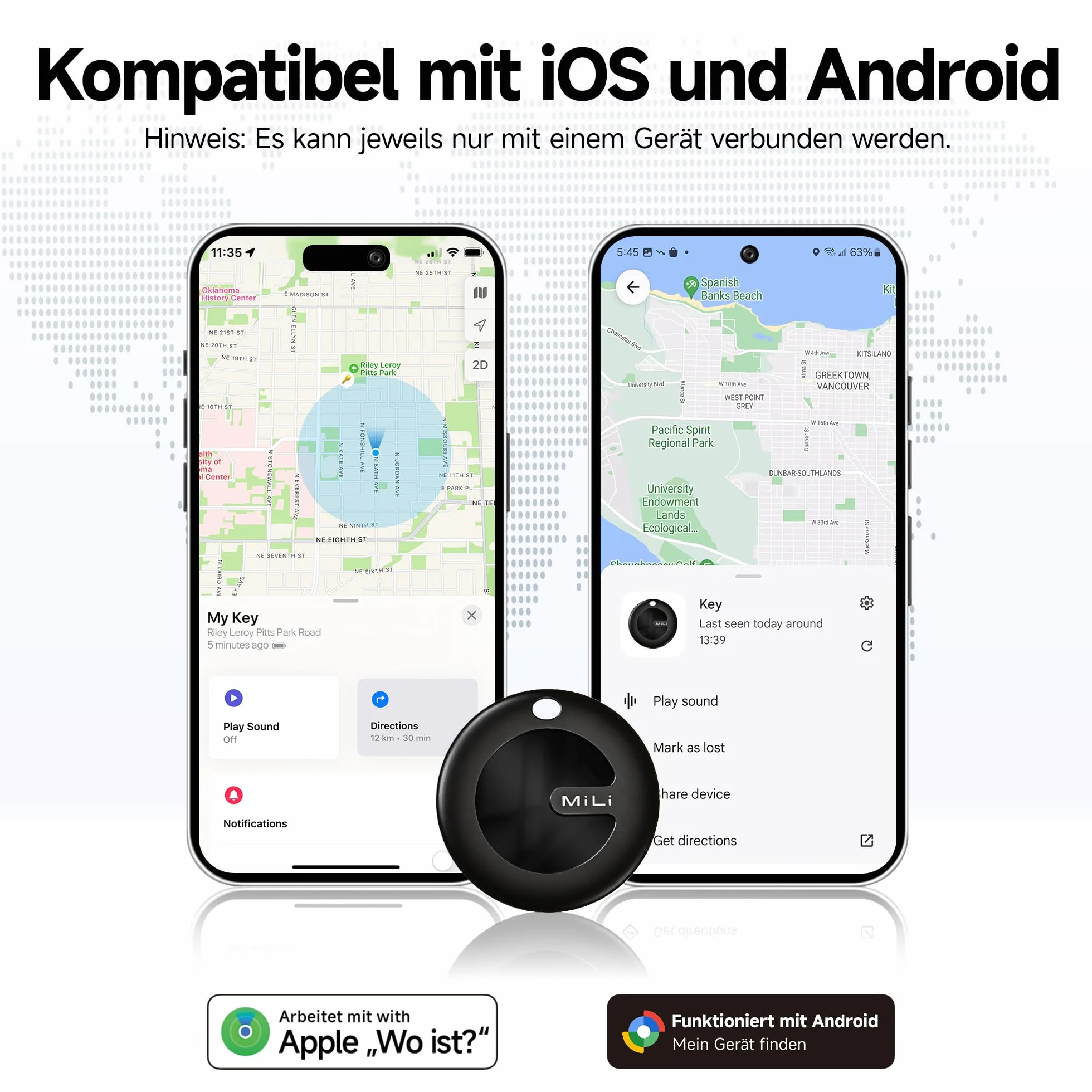 MiLi MiTag Duo Smart Tracker Tag Bluetooth Compatibile Apple Dov'è Google Trova Oggetti Chiavi Bagagli Valigie Zaini Portafogli 4 Pack