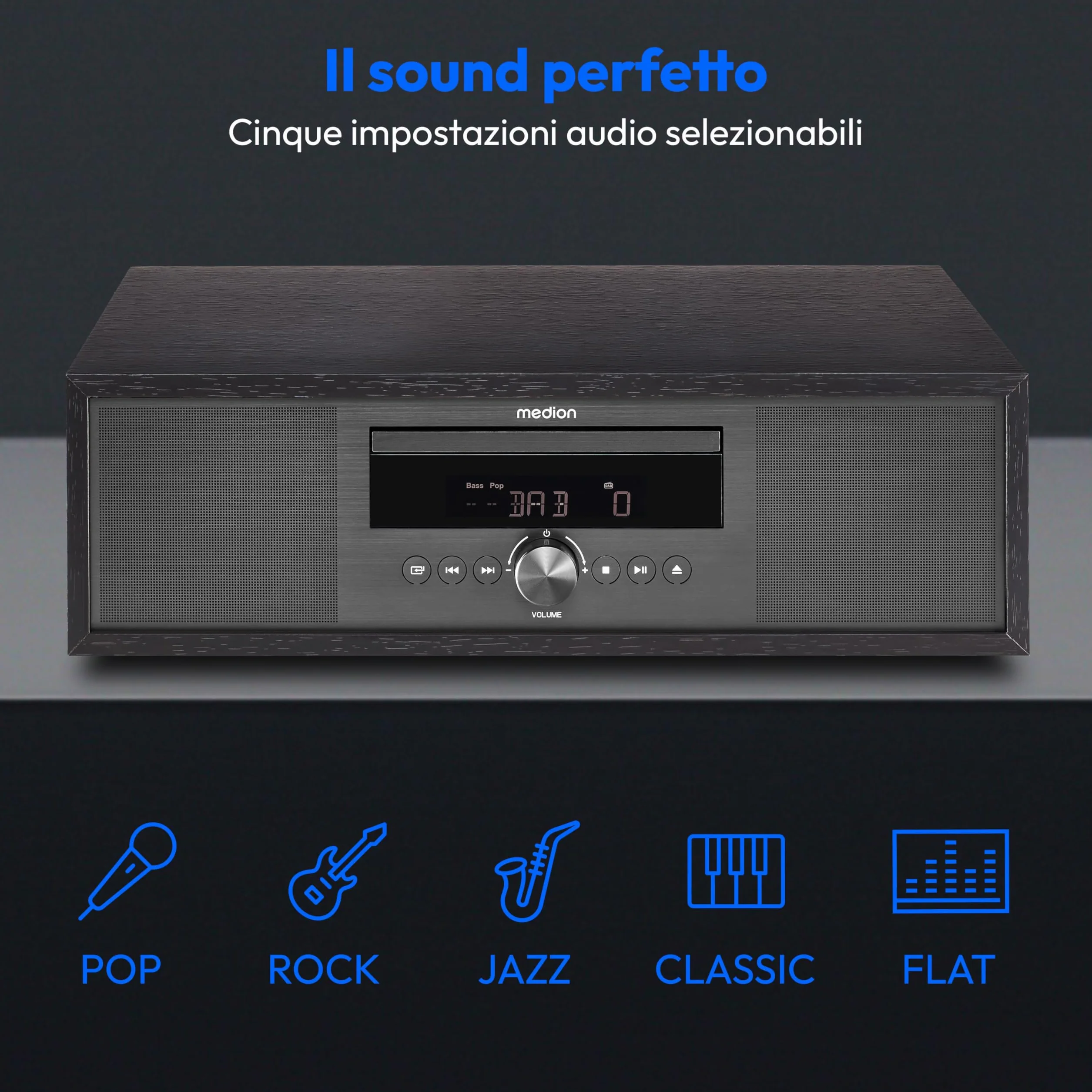 MEDION Impianto Stereo all-in-One P64145 DAB+ CD MP3 Radio FM PLL USB Antracite