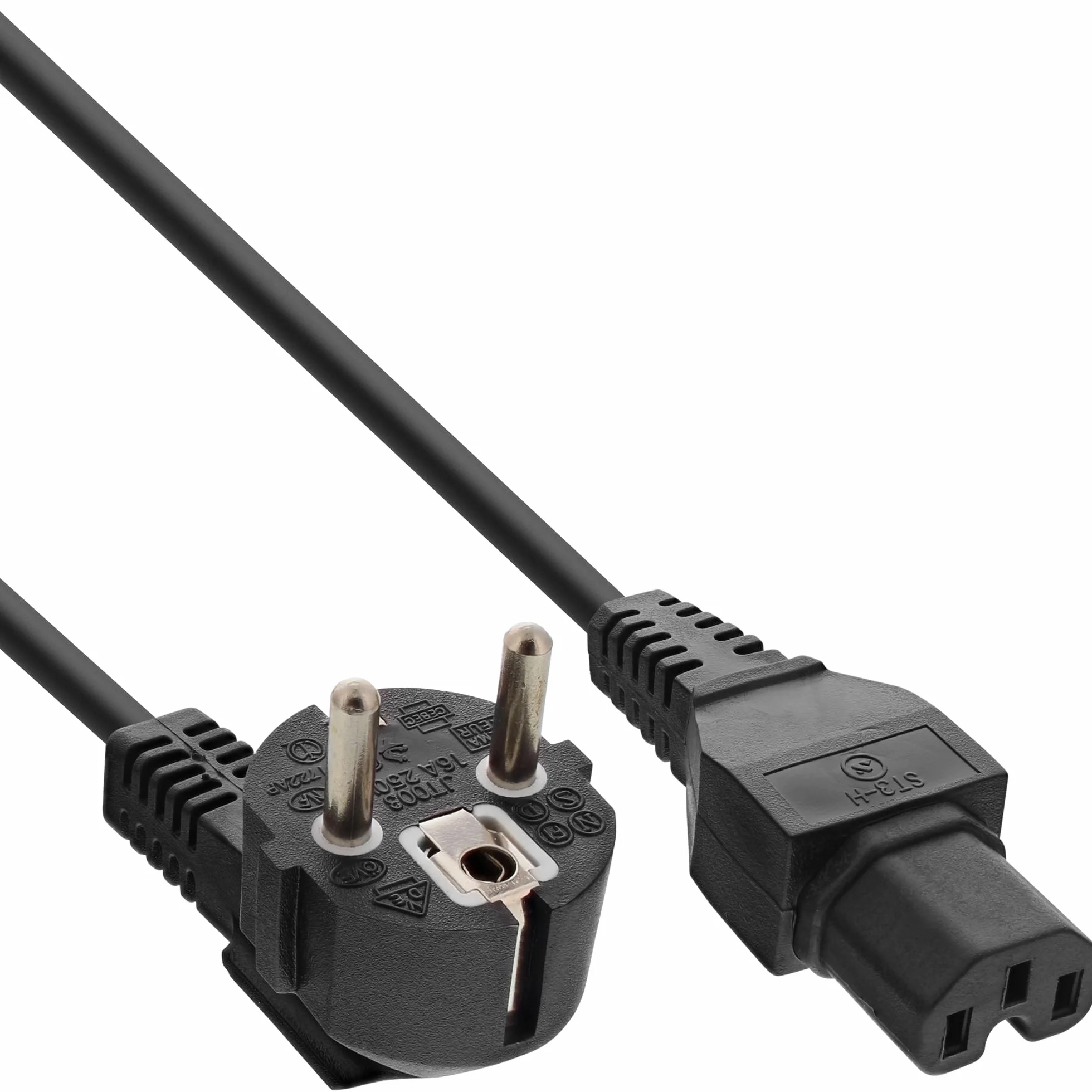 InLine 22346 Kabel Zasilający, Wtyczka Schuko CEE-7/7 90° do Gniazda IEC-320-C15, 2 m, Czarny