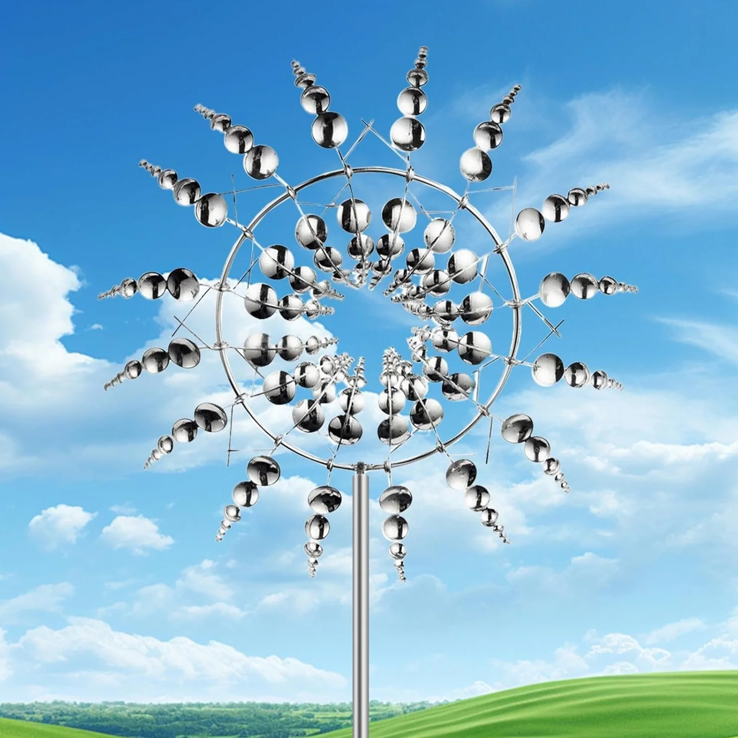 Mulino a Vento in Metallo, Girandola a Vento da Giardino Unico e Magico, 3D scultura cinetica per muoversi con questo adatto per giardino, terrazza, prato, decorazione del cortile
