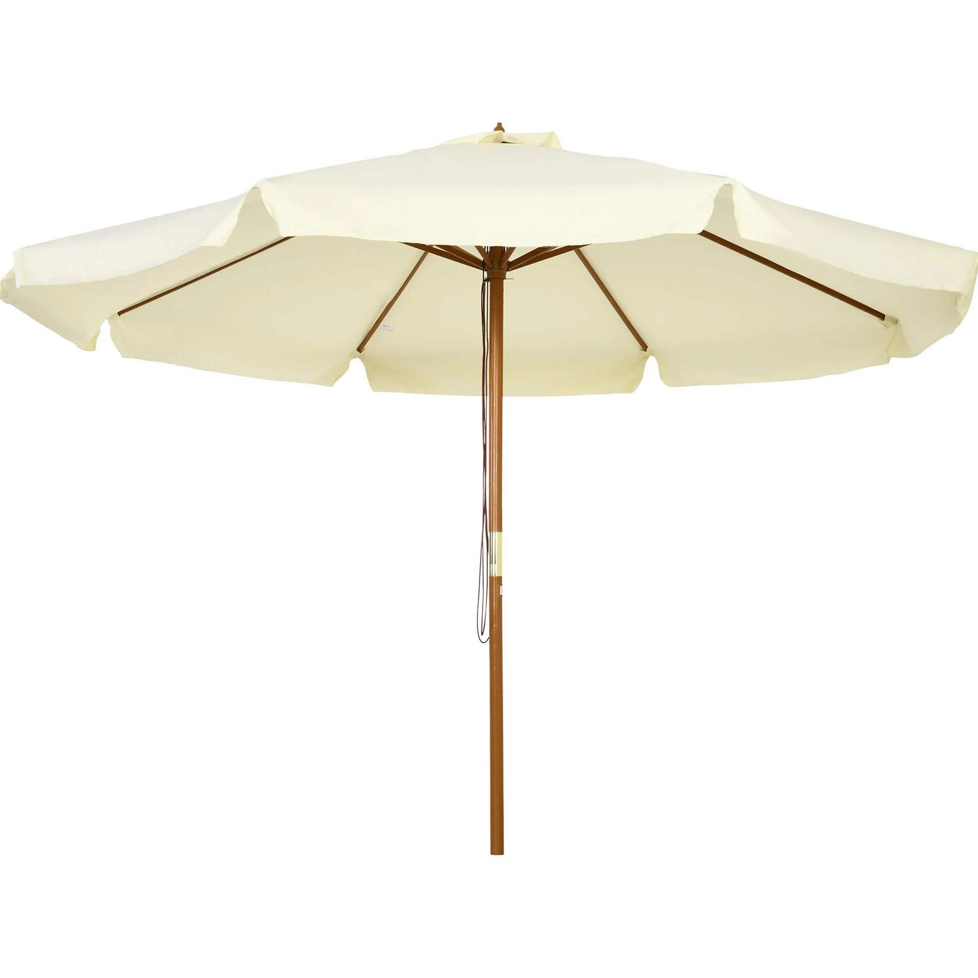 Outsunny Ombrellone da Giardino Ø3.25m con Corde, Apertura Regolabile e Prese d'Aria, Ombrellone da Esterno con 8 Stecche in Legno, Bambù e Poliestere 180g/㎡, per Cortile, Terrazza e Balcone