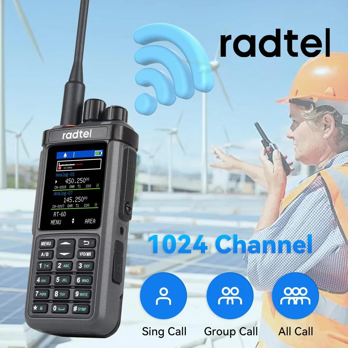 Radtel RT-6D PRO DMR GPS APRS walkie-talkie dual-band radio amatoriale 500.000 contatti 1024 canali ricarica tipo C