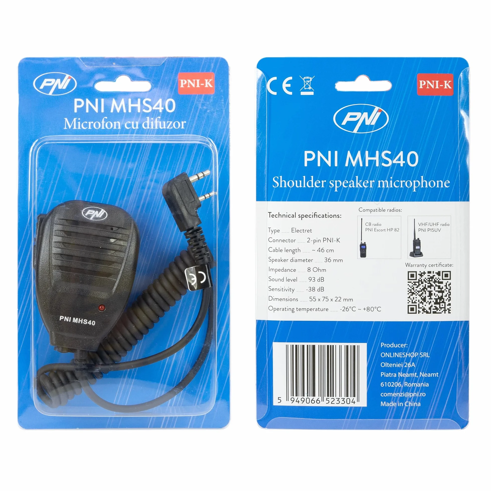 Microfono con altoparlante PNI MHS40 2 poli PMR VHF/UHF