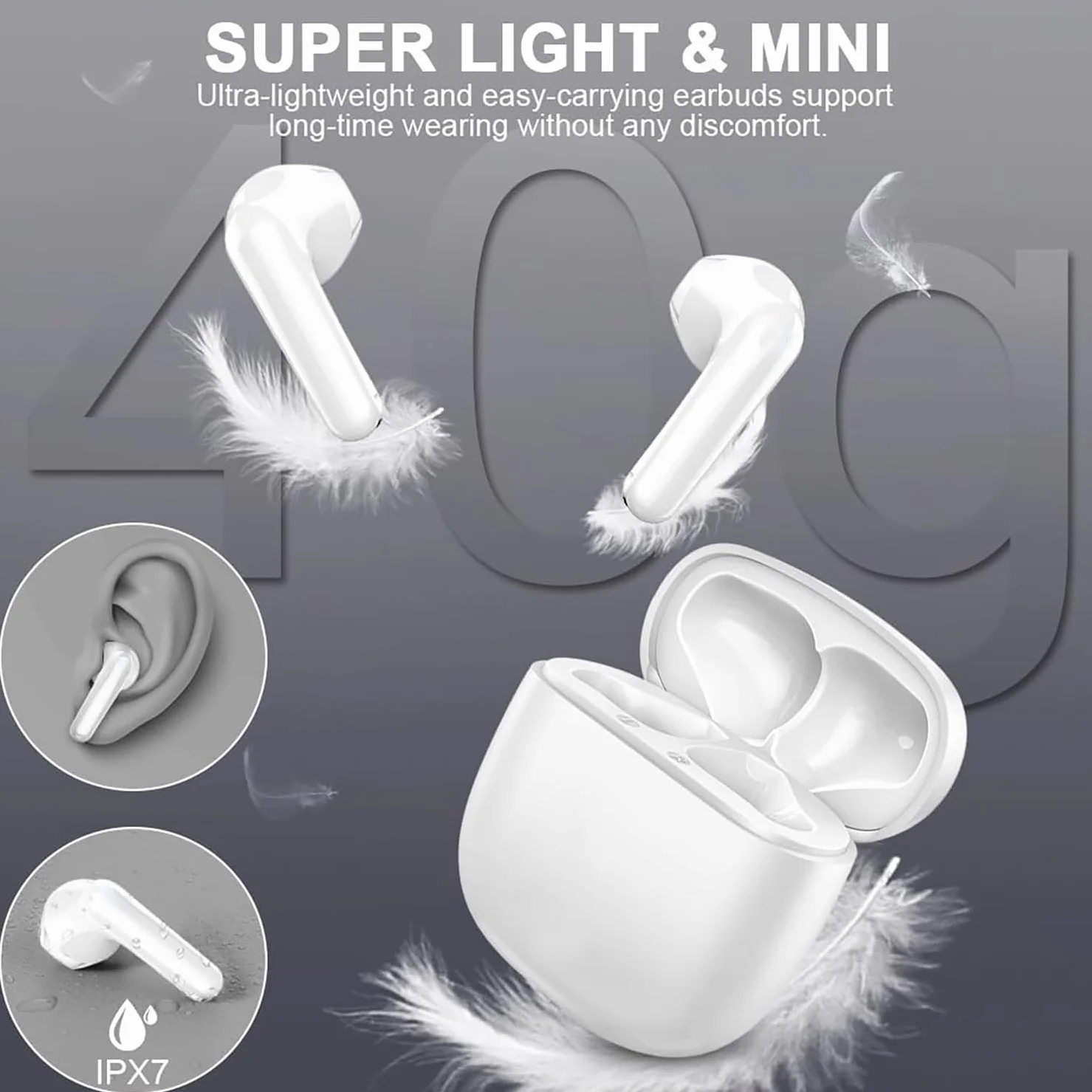 Cuffie Bluetooth 5.3 Wireless In Ear, 50 Ore Stereo HiFi con 4 ENC Mic Cancellazione Rumore, IP7 Impermeabili Sport Senza Fili per iPhone Galaxy Android