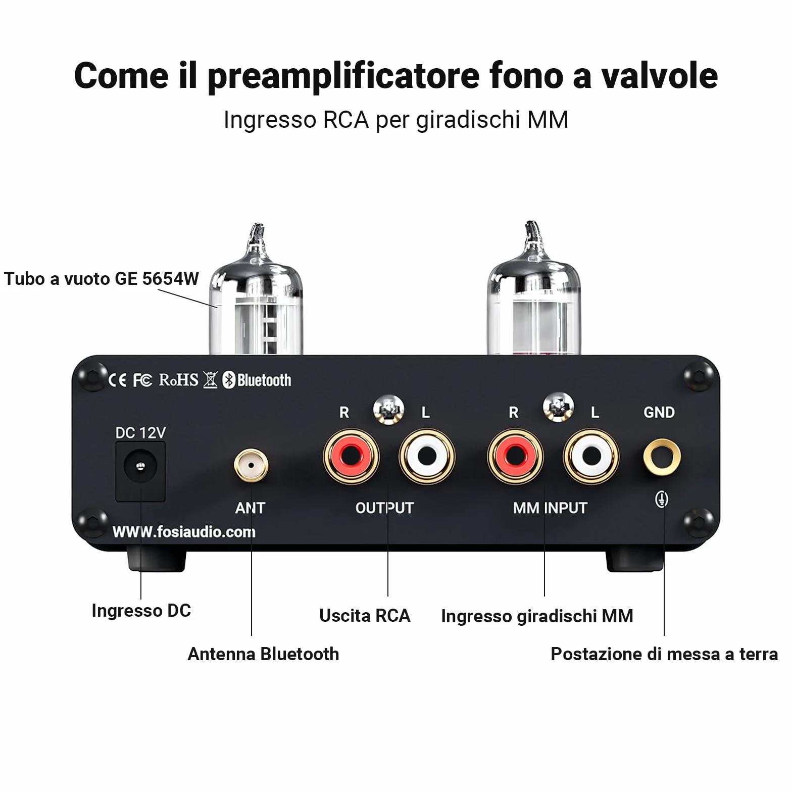 Fosi Audio BOX X3 Tube Phono Preamplificatore Giradischi Bluetooth 5.0 Mini Stereo Hi-Fi