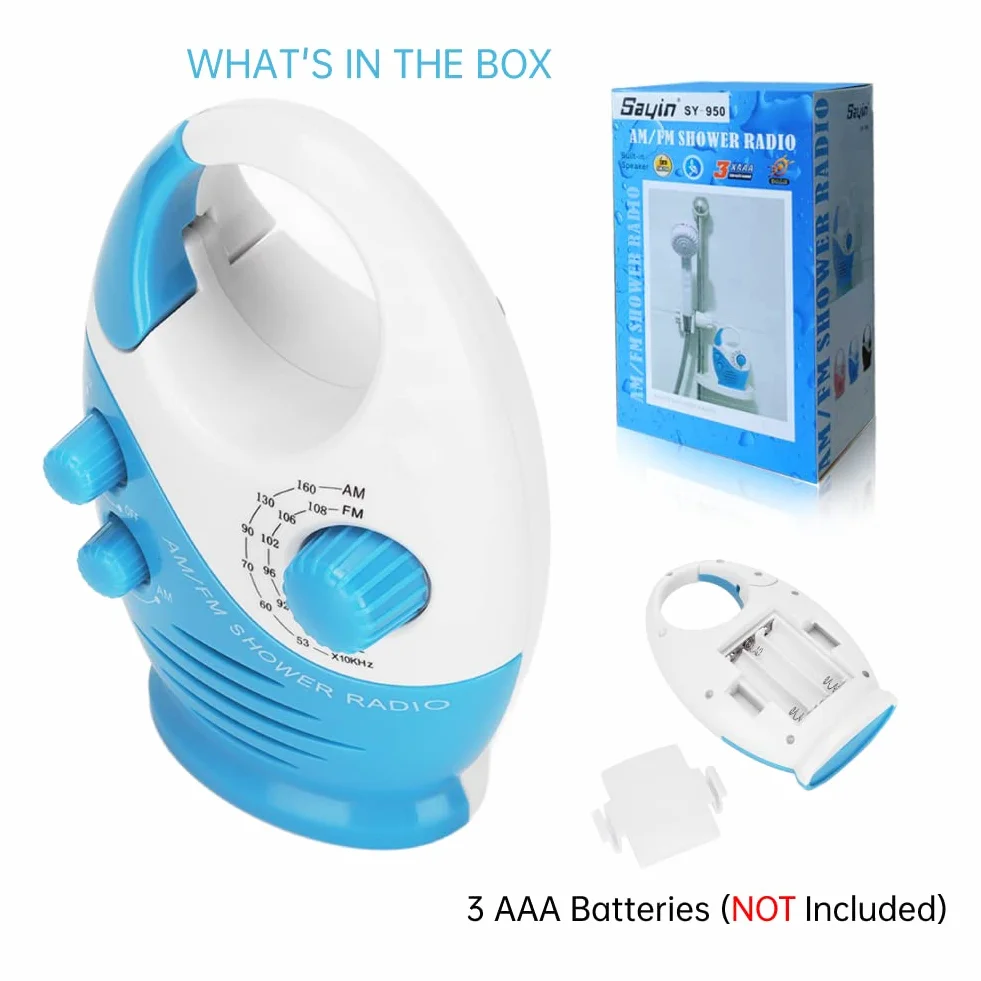 Yunseity Radio impermeabile AM FM portatile con gancio e batteria per doccia bagno