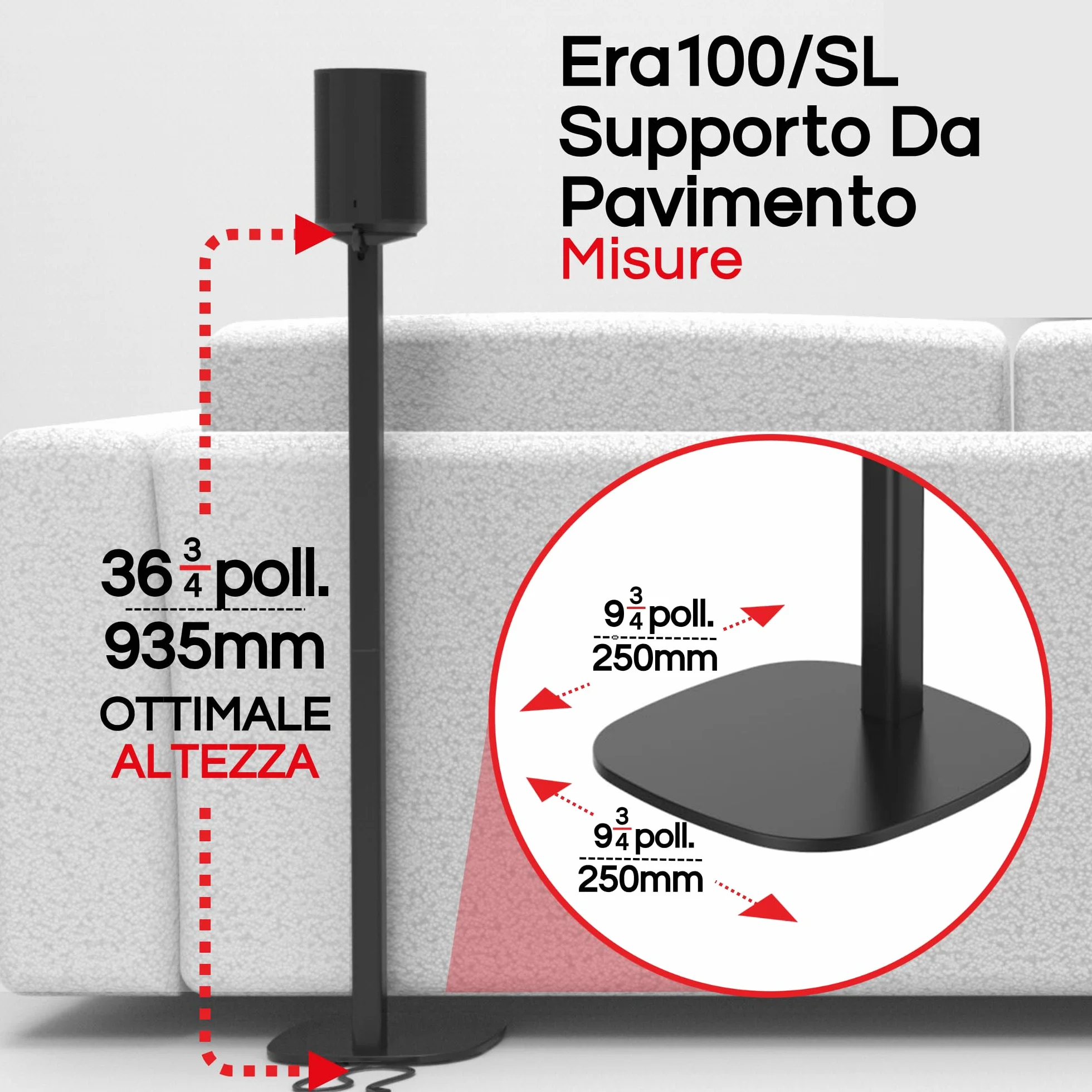 Supporto da Pavimento ERA 100, Doppia Confezione (2pcs), Compatibile con Sonos ERA100, ERA 100 SL, Sonos ONE, Play:1, Nero