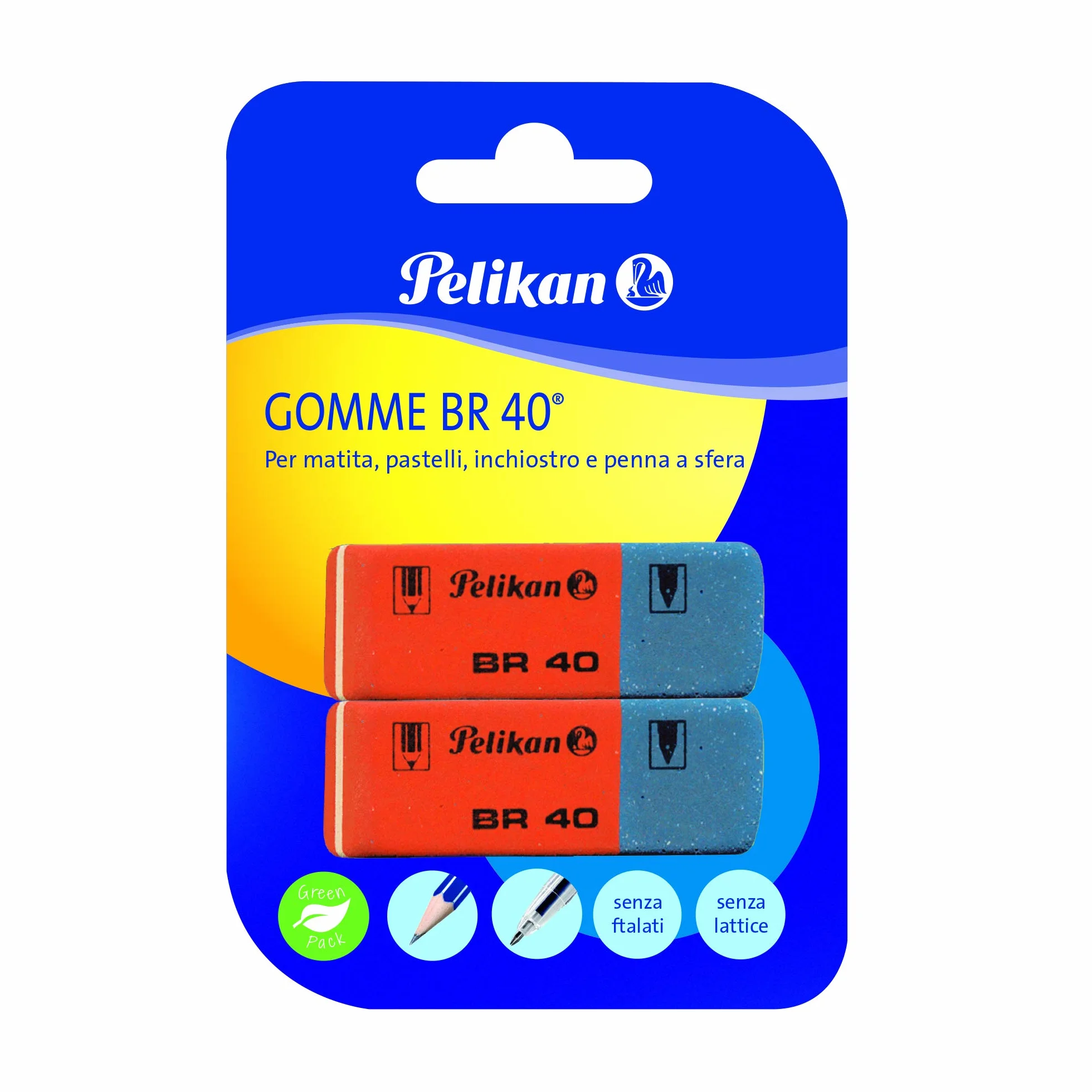 Pelikan BR40 Gomma da Cancellare Bianca 2 Pezzi per Matita Inchiostro Disegno Tecnico