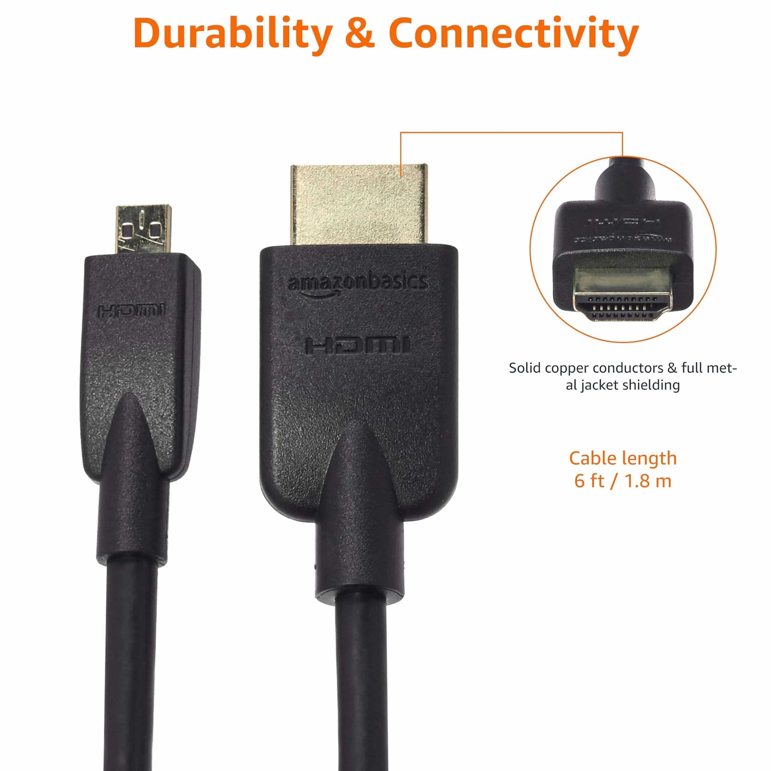 Amazon Basics Cavo da micro HDMI a HDMI, 1.8 m, Nero