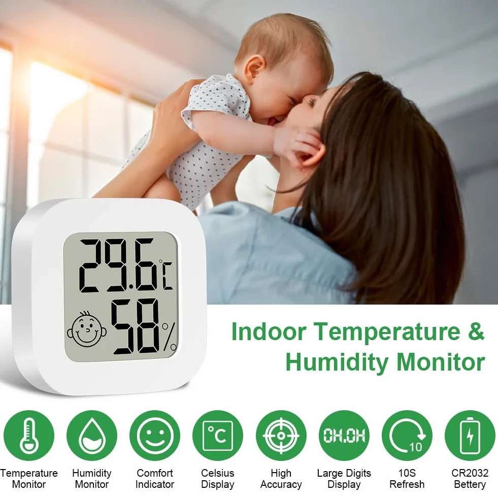 Igrometro Termometro Digitale Mini, Termometro Ambiente LCD, Monitor Temperatura e Umidità per Casa, Bianca