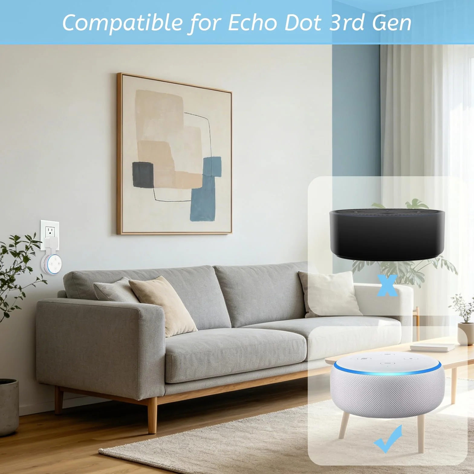 Supporto da parete per prese elettriche con gestione cavi acrilico per Echo Dot 3a generazione bianco