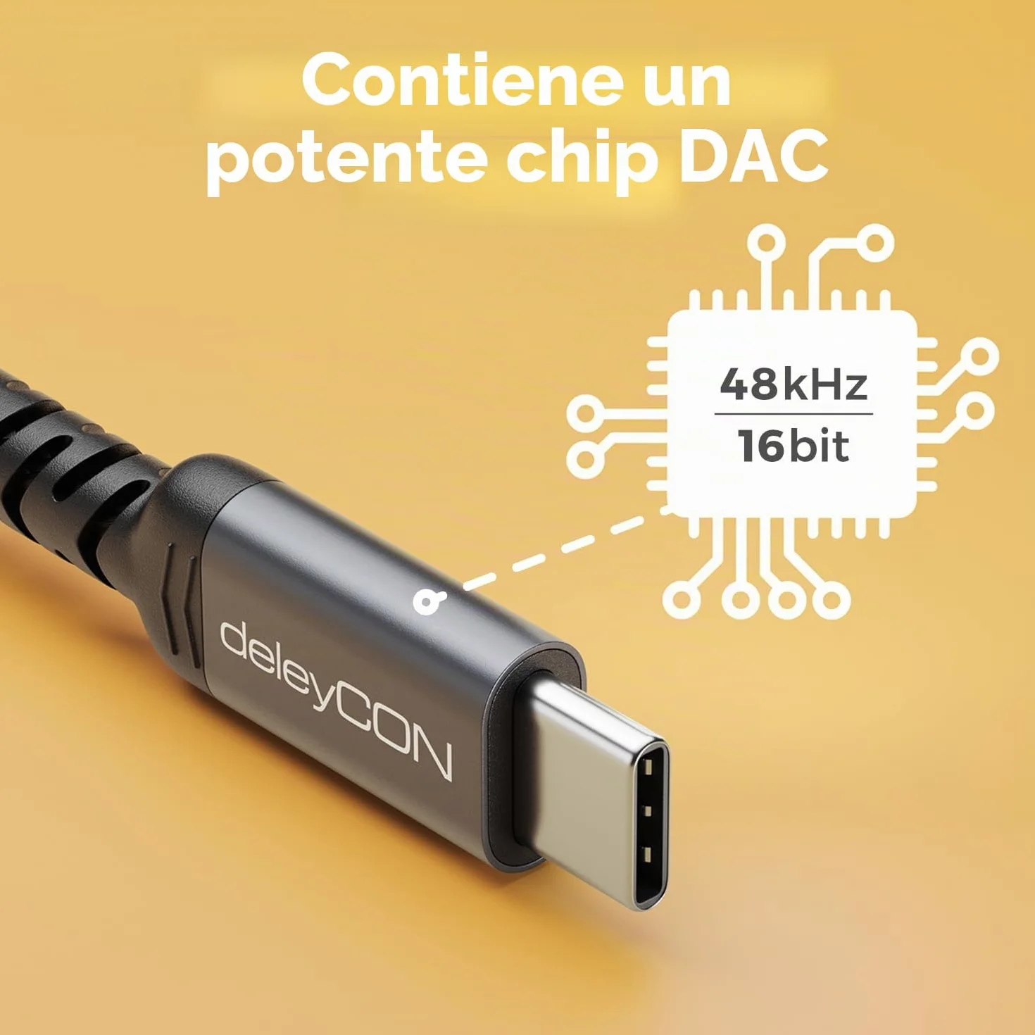 deleyCON 1m Adattatore Audio USB-C a 3,5mm Maschio a Jack 3,5mm Maschio per Cuffie Altoparlanti Sistemi Hi-Fi Compatibile iPhone 17/16/15 iPad Galaxy S25/S24/A16/A56