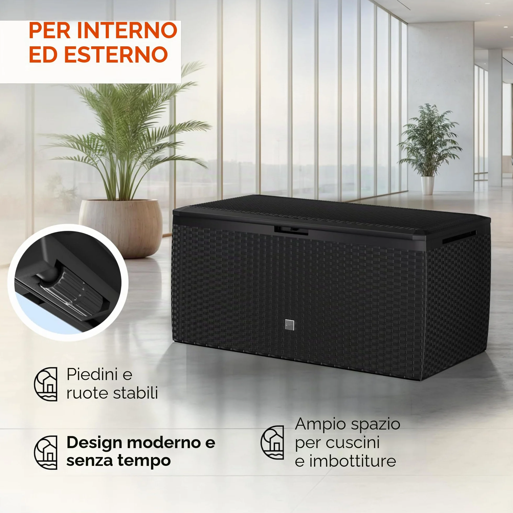 Casaria® Baule da Giardino 117x47x60cm Aspetto Polyrattan 290L Box Multiuso Multibox Cuscini 6 Ruote Coperchio Esterno