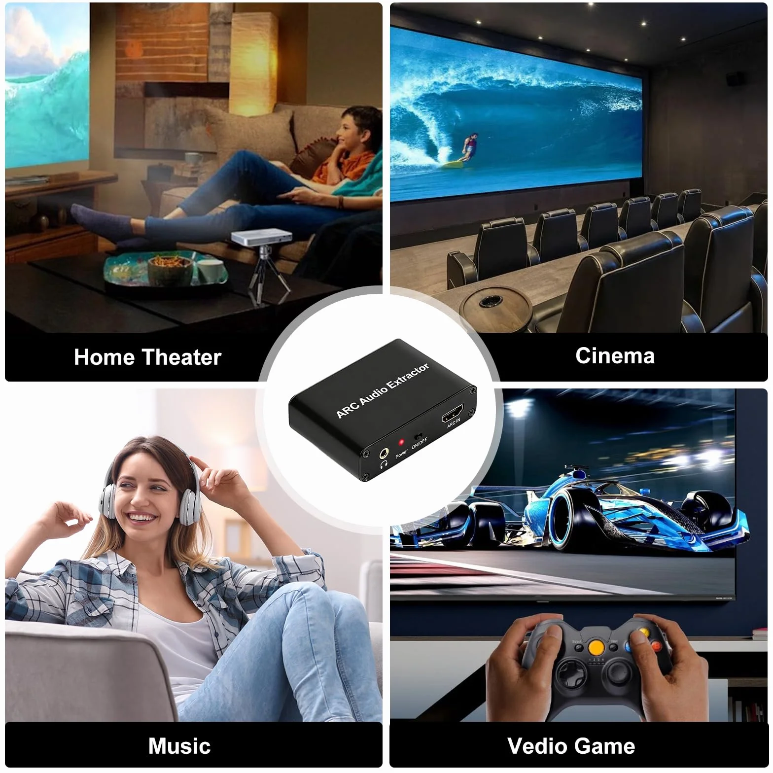 Adattatore HDMI ARC 192 kHz estrattore audio lega alluminio chip HDMIARC importato convertitore DAC per soundbar