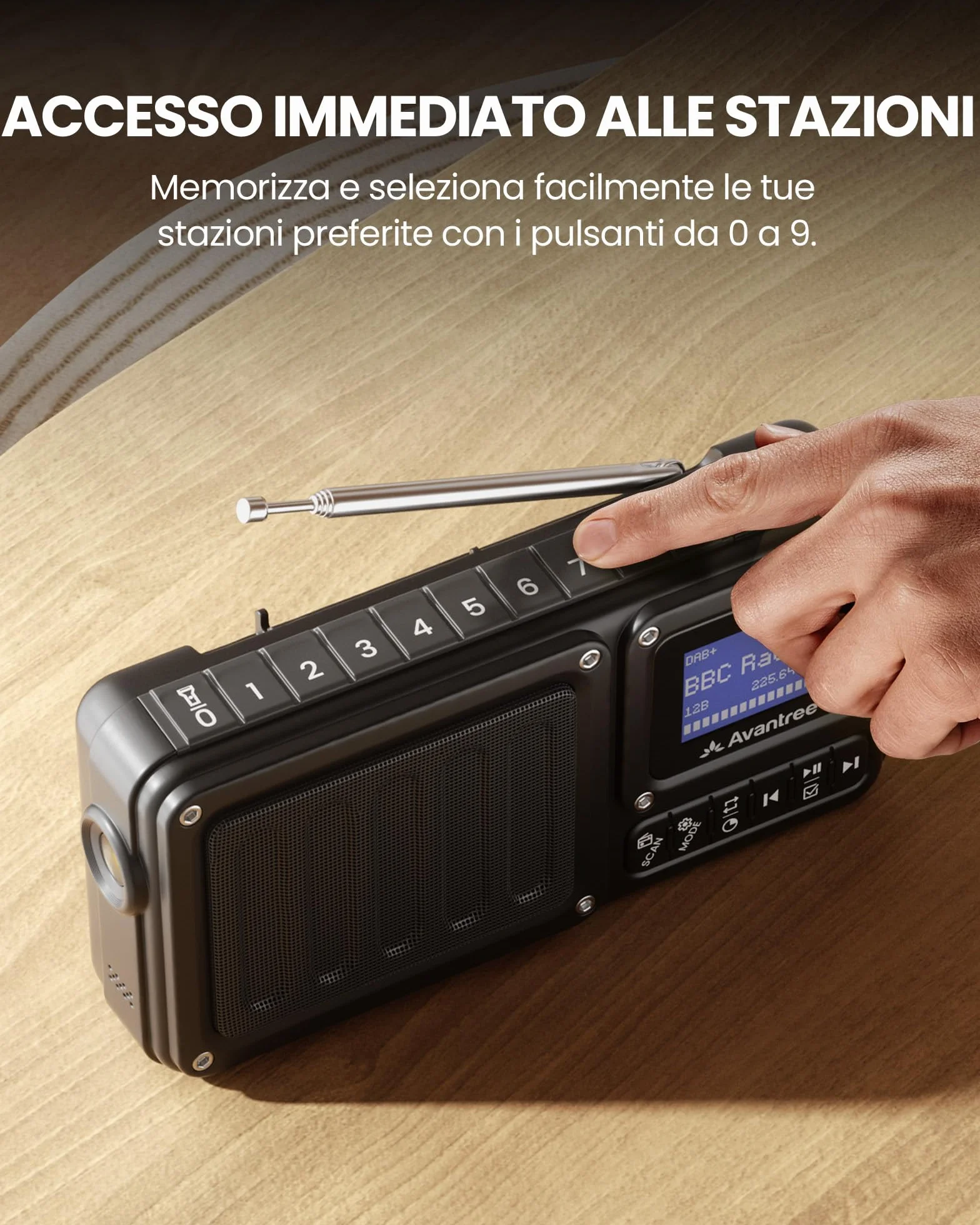 Avantree SP851 Radio Digitale Portatile DAB+/FM Bluetooth 6.0 Altoparlante Ricaricabile TF/USB Display LCD Scansione Automatica Torcia