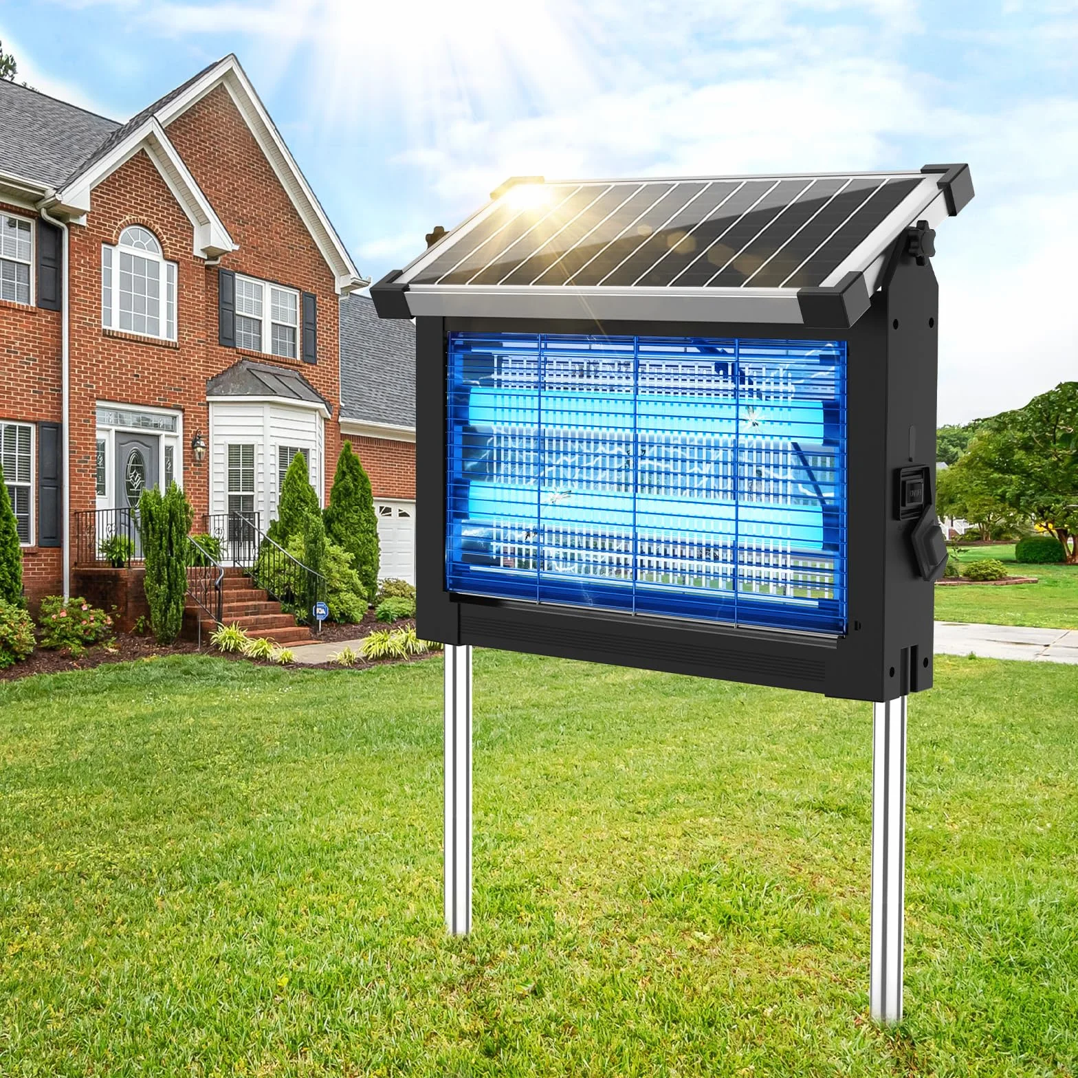 Lampada Antizanzare Solare, Zanzariera Elettrica 4500V da Esterno con Sensore del Pannello, Anti Mosche Elettrico Impermeabile, Ideale per Patio, Giardino e Campeggio (Nero)