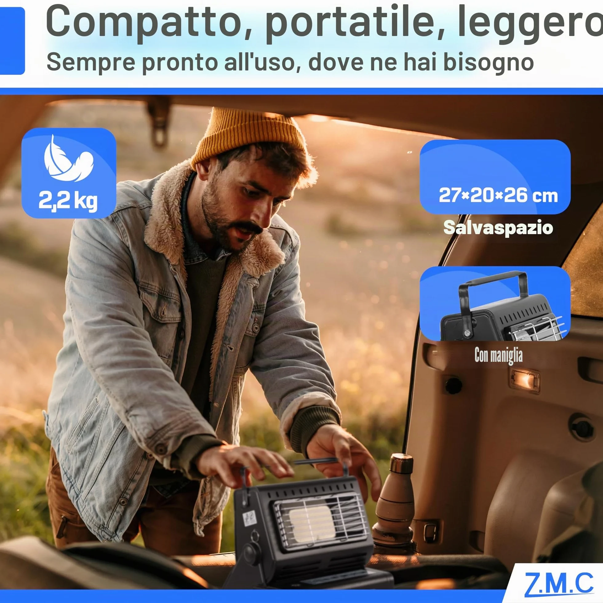 Z. M.C 2-in-1 Riscaldamento a Gas e Fornello a Gas con LPG Collegamento + 4 Cartucce di Gas 227g, Campeggio Riscaldamento 1,3 kW, Stufa per Esterno con Bruciatore Piezo