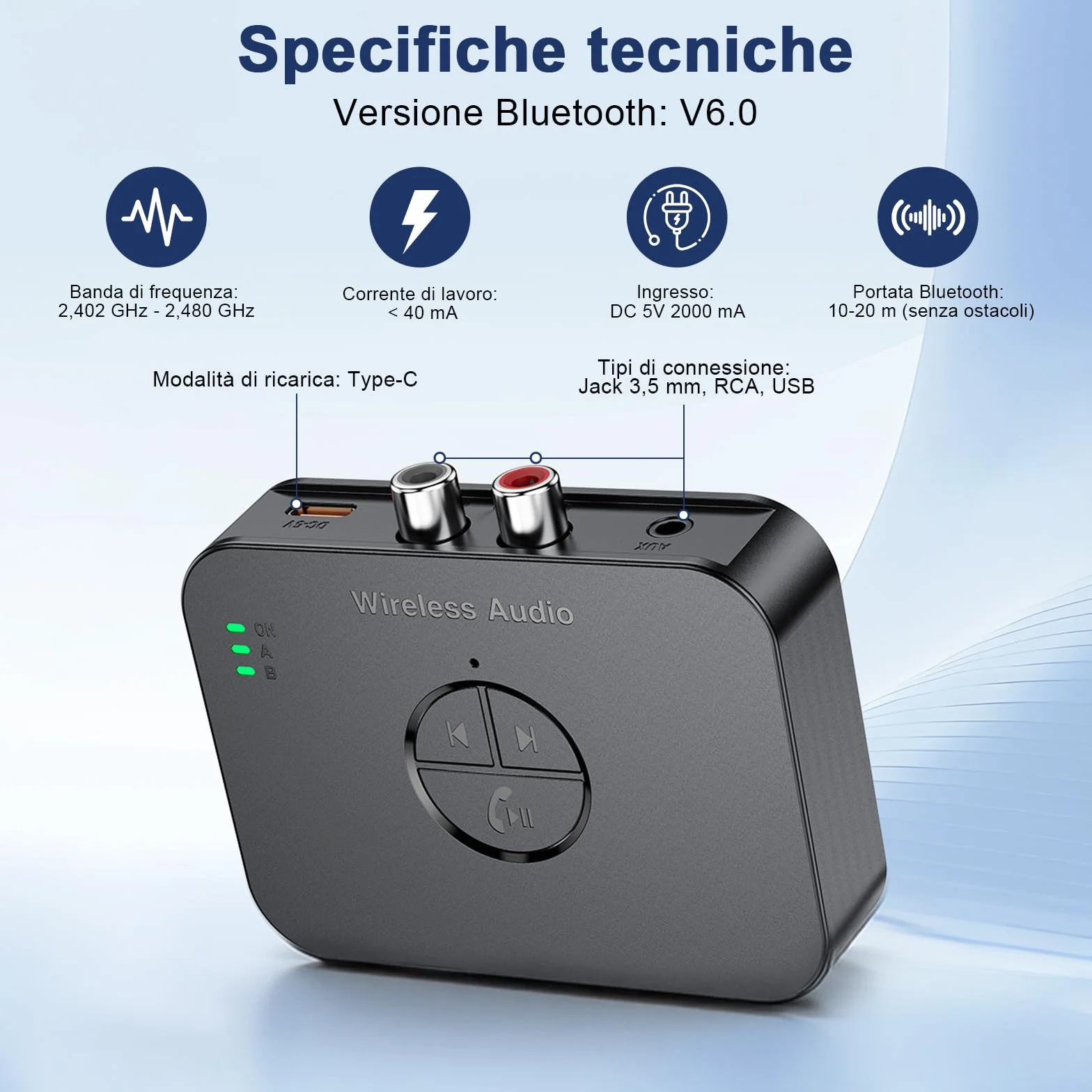 Adattatore Bluetooth 5.4 Impianto Stereo con Telecomando, Ricevitore Audio Wireless Hi-Fi con Jack Aux 3.5mm RCA