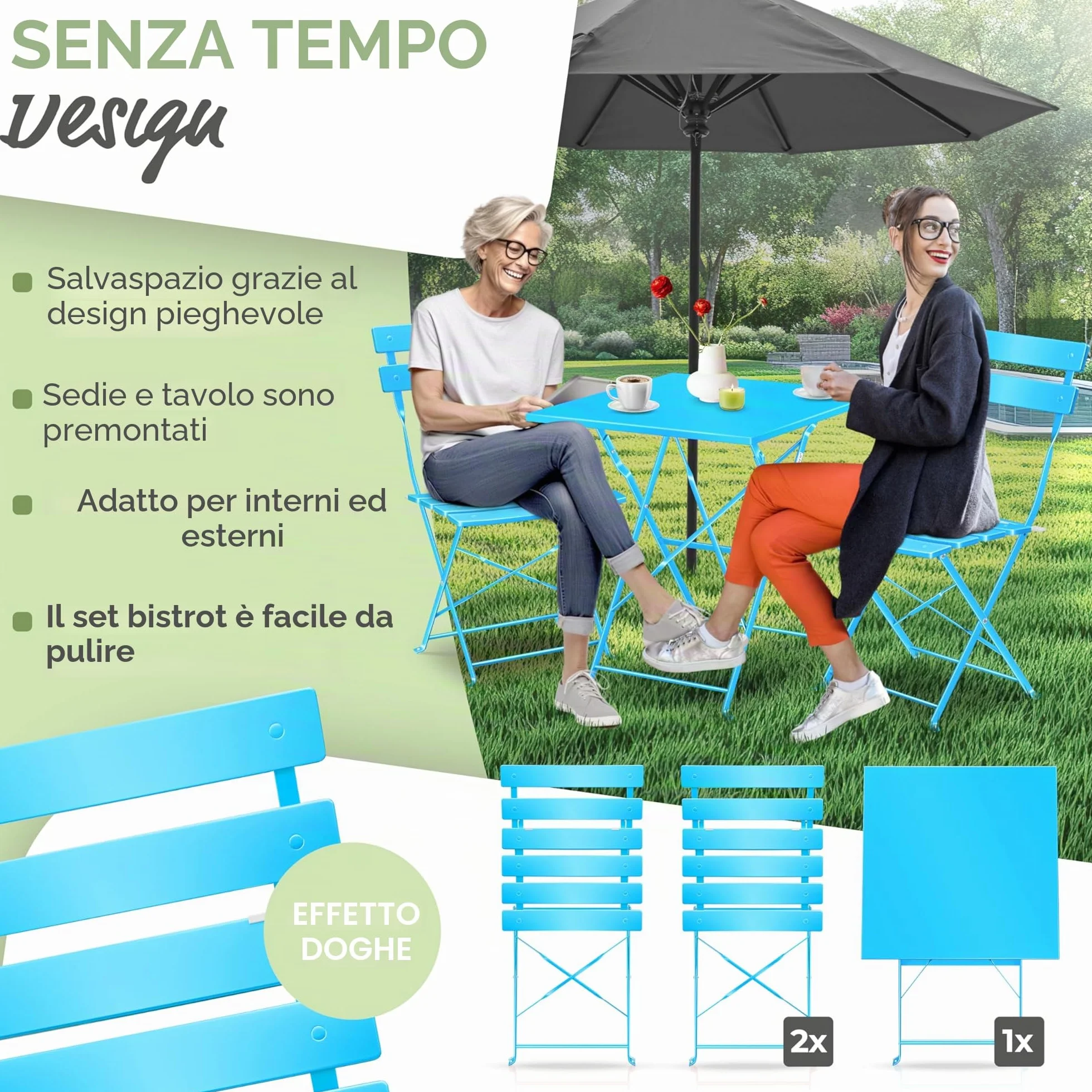 KESSER® Set di mobili da bistrot 3 pezzi con tavolo da bistrot e 2 sedie pieghevoli | Set di mobili da giardino per esterni, gruppo di sedute | Tavolo da giardino resistente ai raggi UV e agli agenti