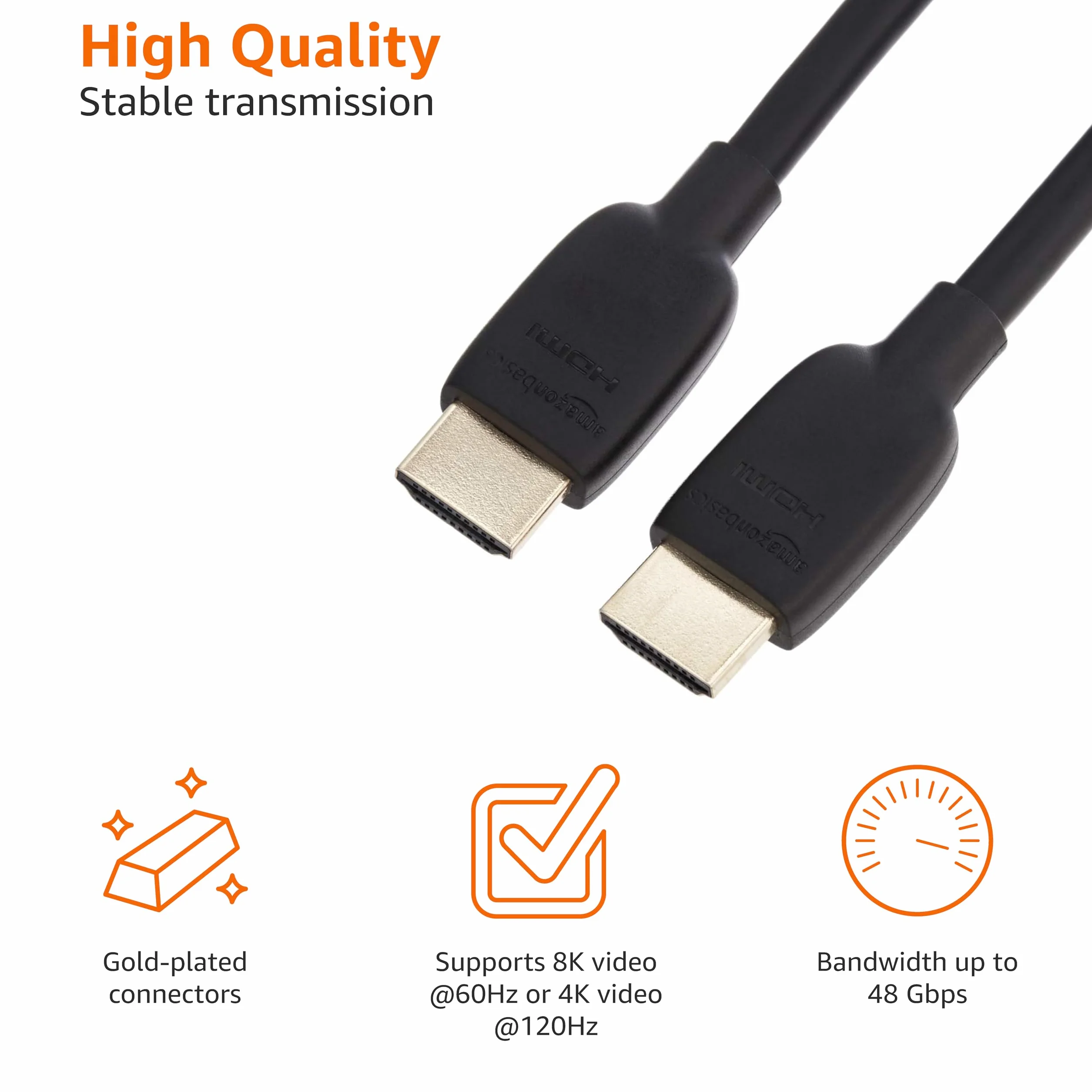 Amazon Basics HDMI Cable 3 Feet HDMI 2.1 48Gbps 8K@60Hz 4K@120Hz Ultra High Speed Black