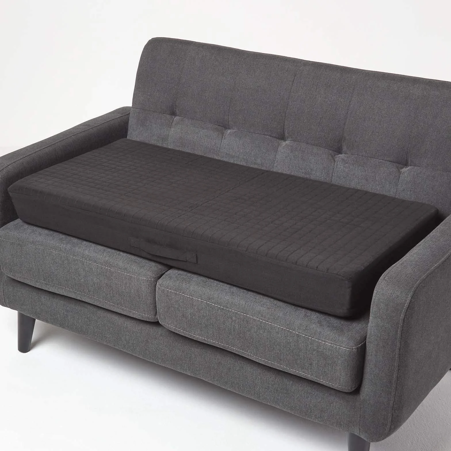 HOMESCAPES Cuscino per seduta per divano a 2 posti, cuscino sollevatore sfoderabile in camoscio, nero, 100 x 50 x 10 cm