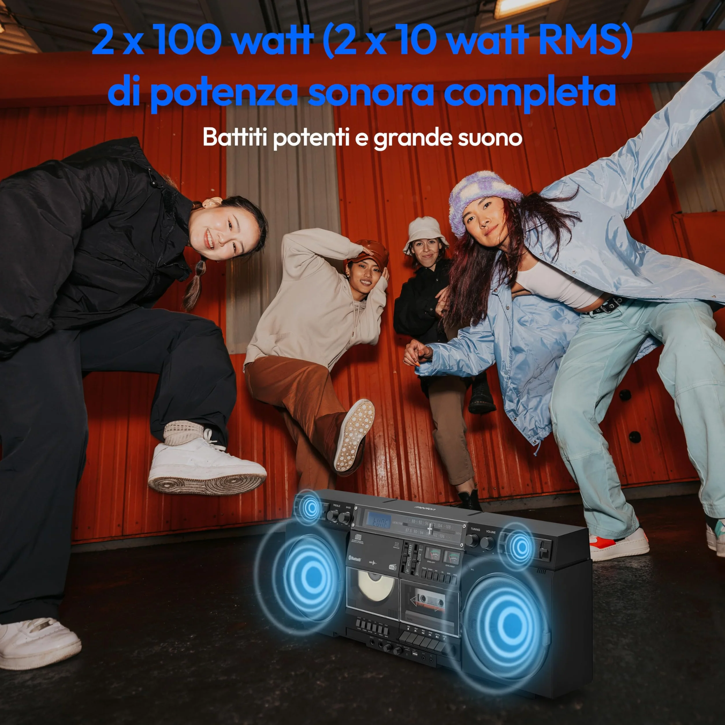 MEDION Registratore a cassette P66538 Ghetto Blaster retrò con lettore CD, Bluetooth, DAB+, USB, SD