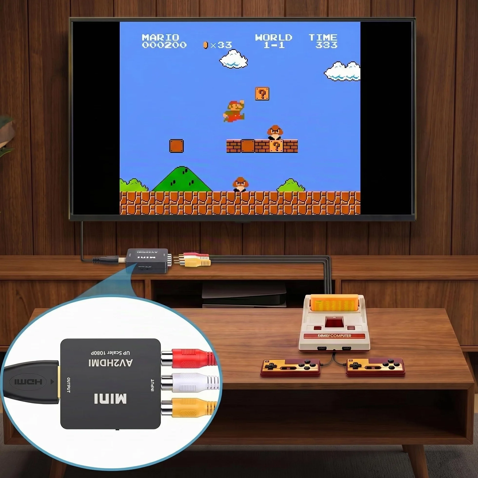 Convertitore RCA a HDMI, Adattatore AV a HDMI Mini 1080P, Composite Video Audio a HDMI, Plug & Play con Cavo USB, PAL/NTSC/SECAM per PS1 PS2 Wii N64 VHS VCR DVD