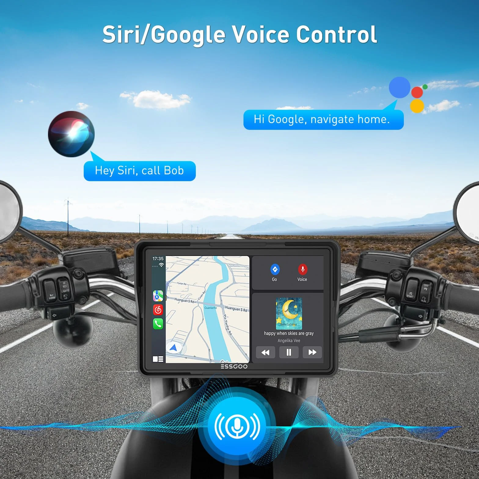 ESSGOO CarPlay moto wireless 5 pollici schermo touch impermeabile GPS Bluetooth Android Auto