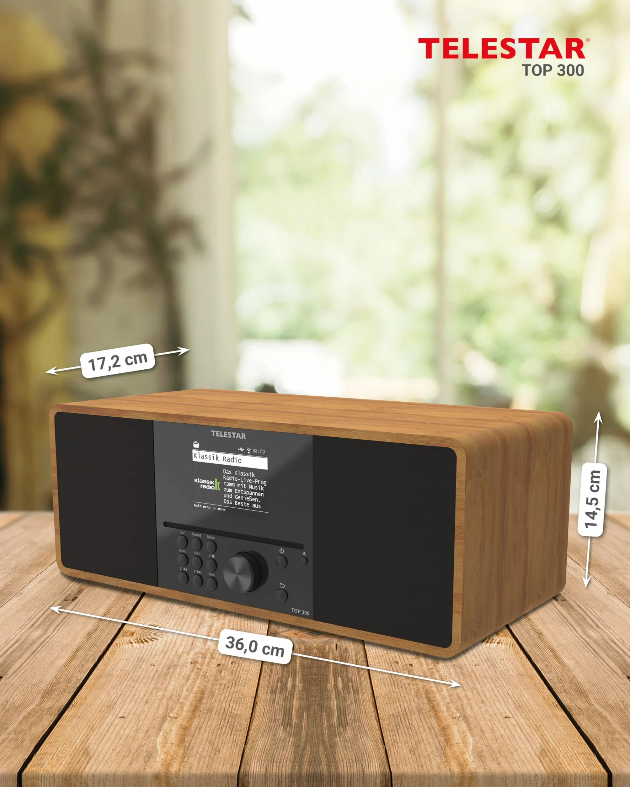 TELESTAR TOP 300 Radio DAB+/Internet con lettore CD stereo 2x15W Bluetooth Audio-Streaming Legno