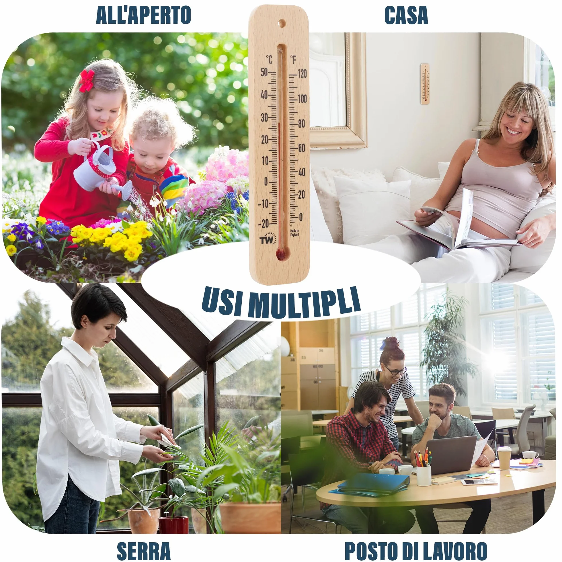 Termometro in legno per temperatura ambiente interno esterno casa ufficio giardino serra garage
