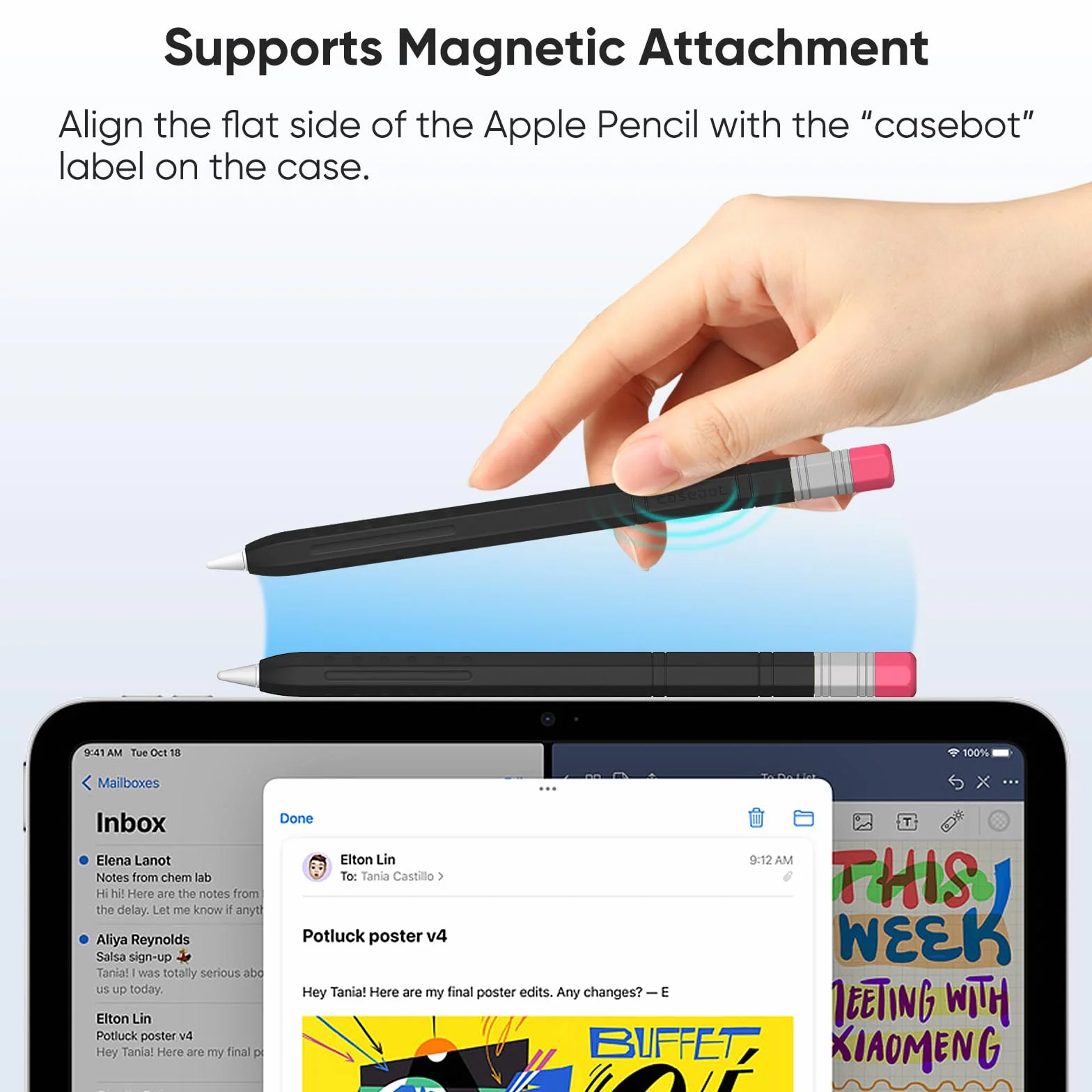 FINTIE Custodia in Silicone per Apple Pencil USB-C, Cover Protettiva Antiscivolo, Supporto Magnetico Nero