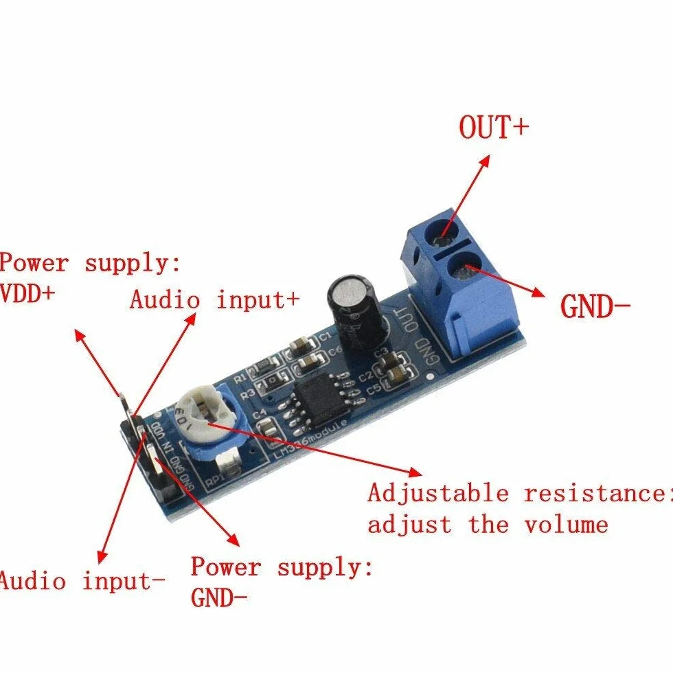 LM386 Audio Amplifier Module 200 Times 5V-12V 10K Resistance