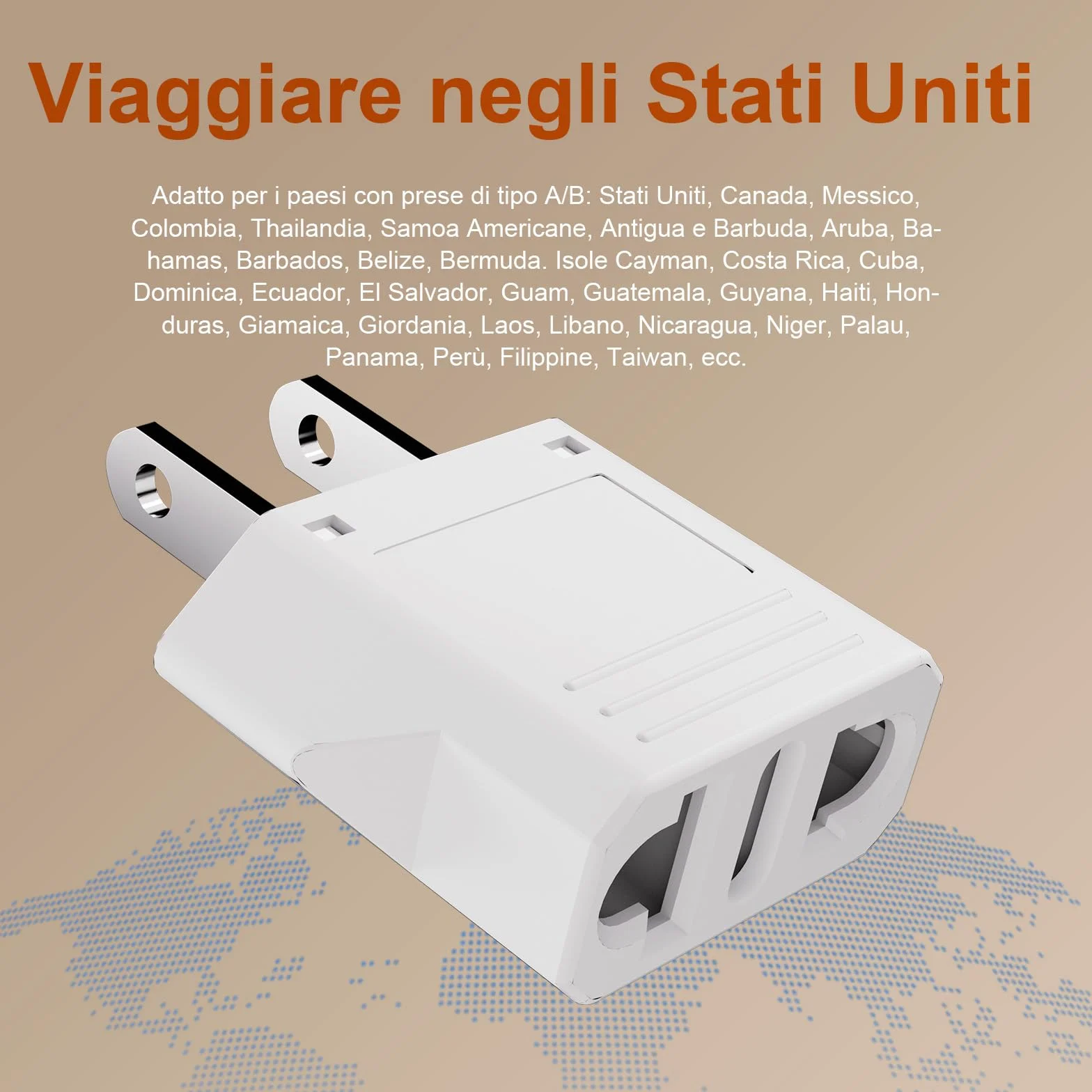 GRIFEMA Adattatore Presa USA Tipo A Confezione da 4, 6A 250V, Adattatore di Viaggio per Spine Tipo L/C/E/F/A/N