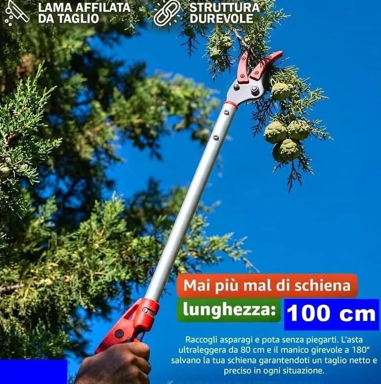 FORBICE DA POTATURA RACCOGLI FRUTTA E ASPARAGI DE LUCA MANICO PROLUNGATO 100 cm