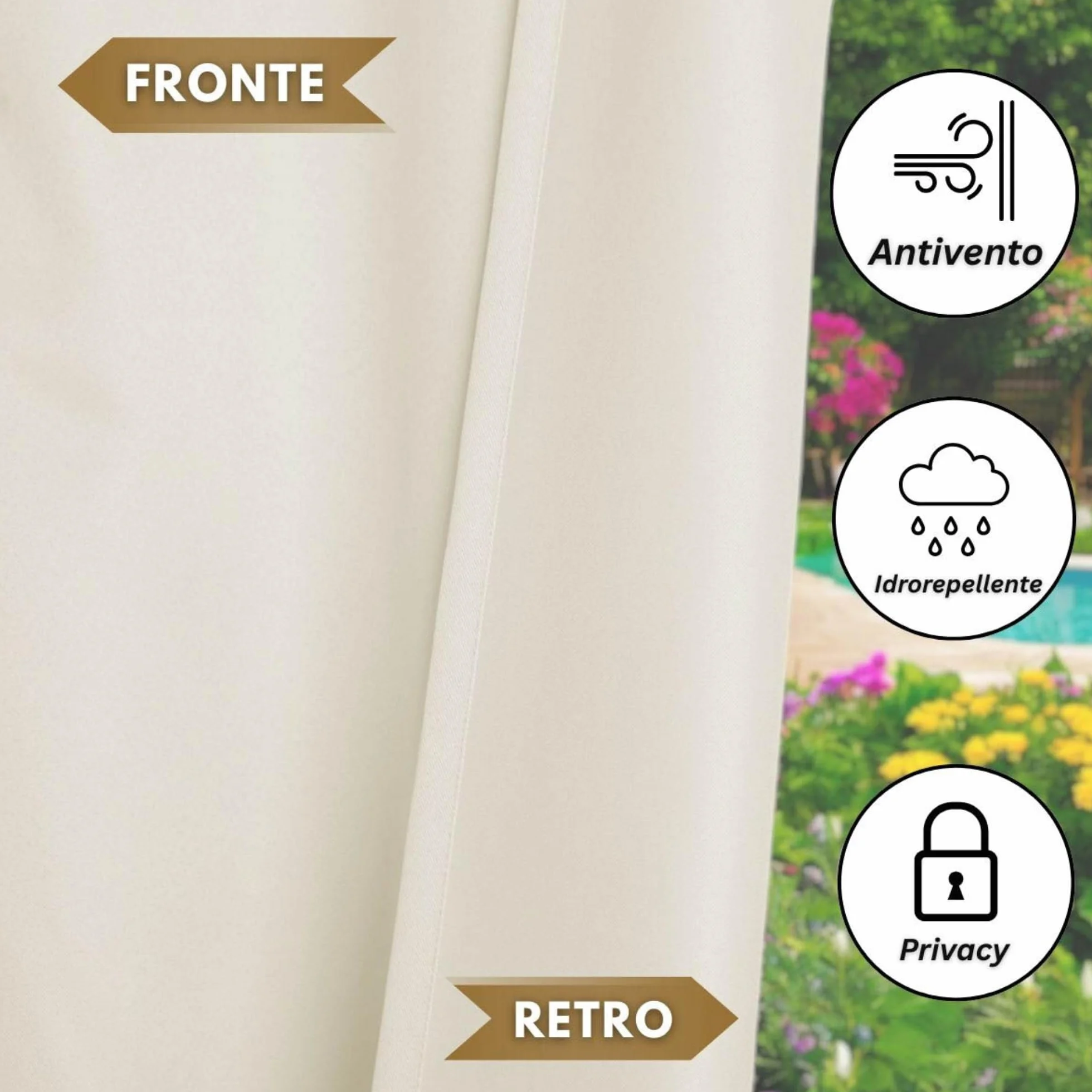 Morbidissimi Tenda Gazebo Idrorepellente e Resistente, Tenda Da Esterno 200x240 cm per Gazebo, Dotata di Passanti con Chiusura a Strappo, 100% Made in Italy - Panna