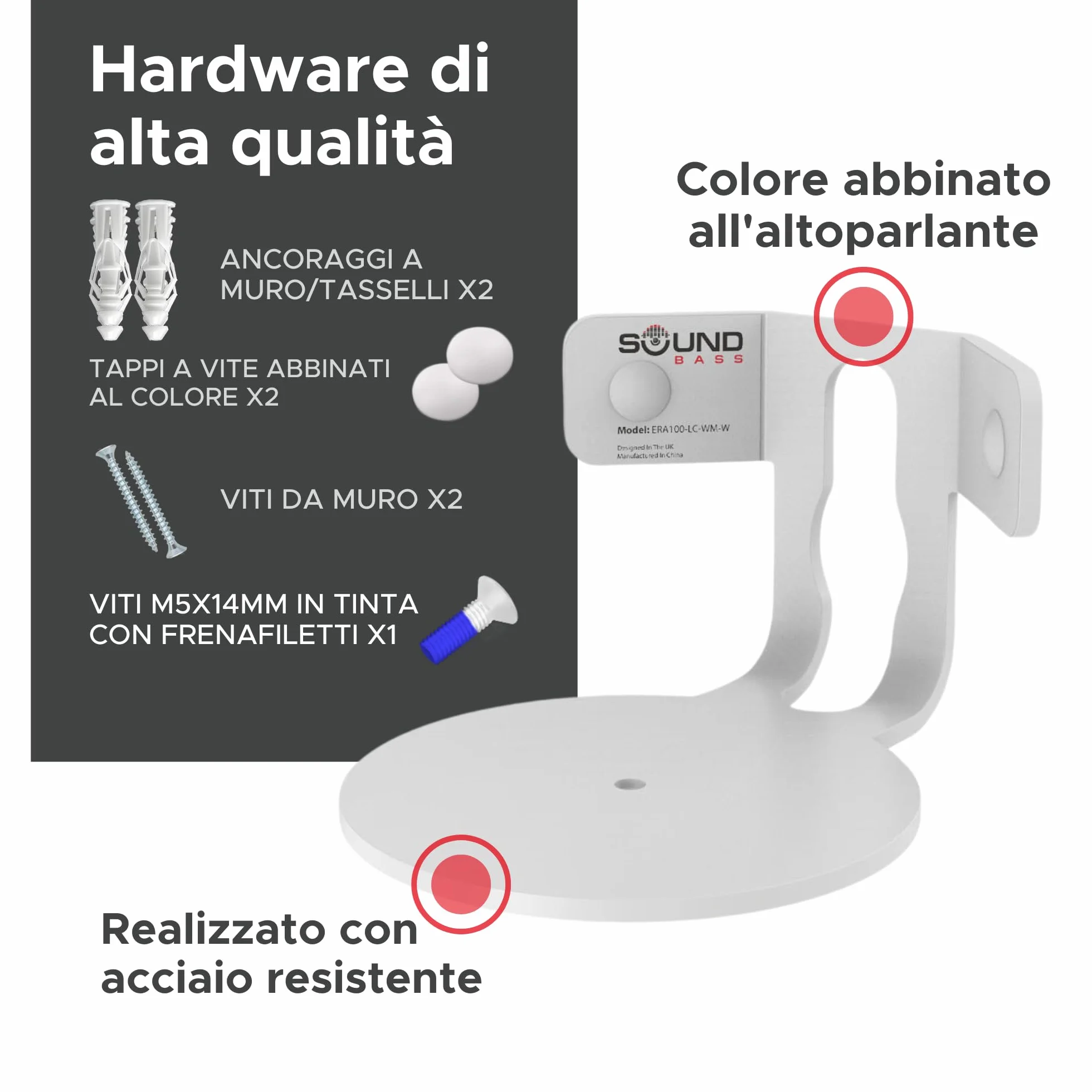 Supporto Angolare da Parete ERA 100 Profilo Basso Bianco Singolo Compatibile con Sonos ERA100 & ERA 100 SL