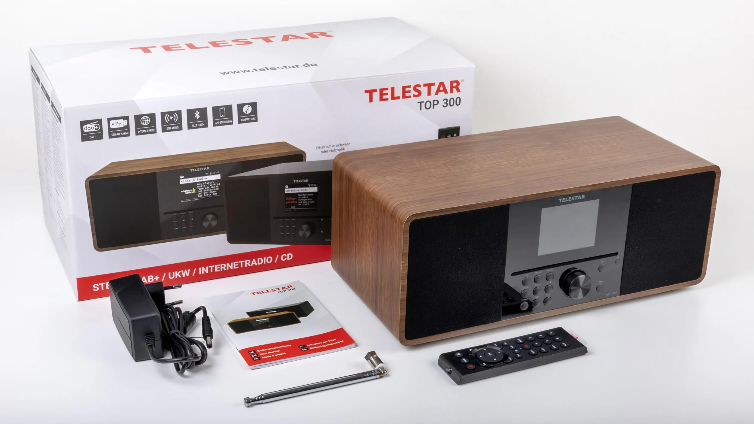TELESTAR TOP 300 Radio DAB+/Internet con lettore CD stereo 2x15W Bluetooth Audio-Streaming Legno