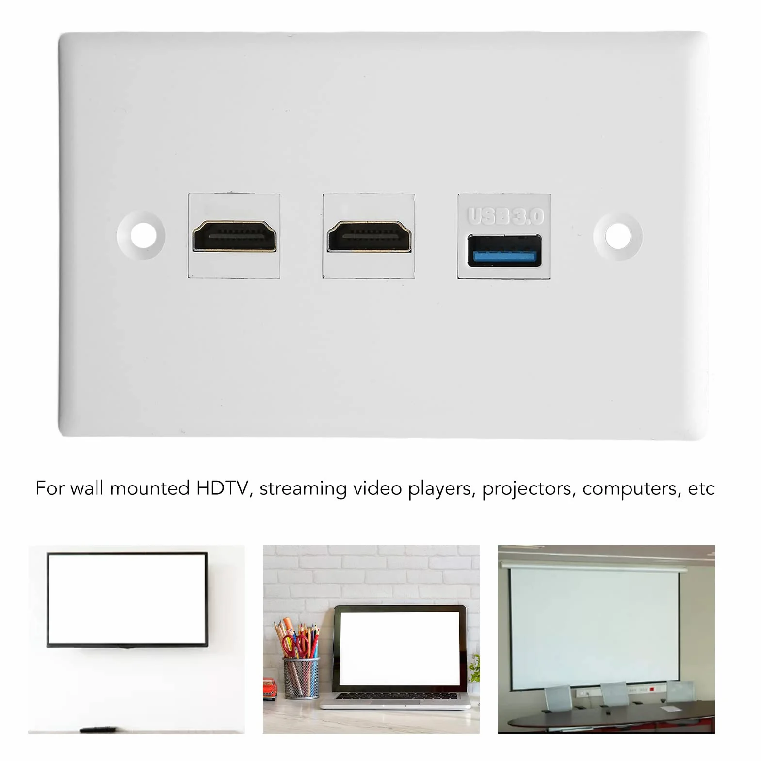 Bewinner Presa a Muro HDMI 3 Porte USB 3.0 Piastra Ethernet Senza Saldatura per TV HD a Parete
