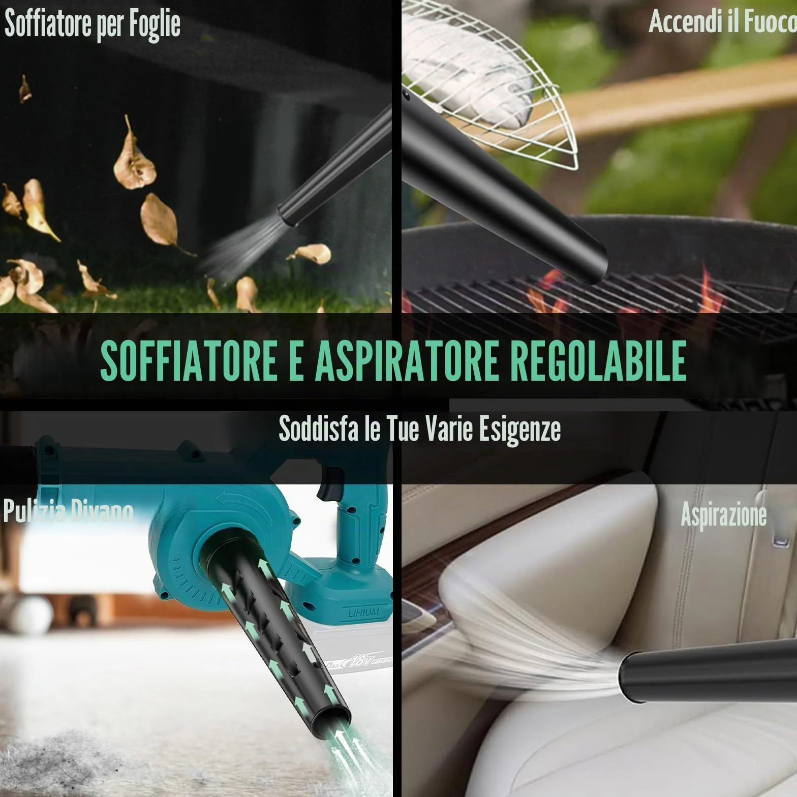 Professionista Soffiatore a batteria per foglie con 2X 3000mAh Batteria & Caricabatteria, Potente motore a spazzole da 500W, velocità variabile fino a 32000, Giardino, Patio, Auto e Pulizia Casa