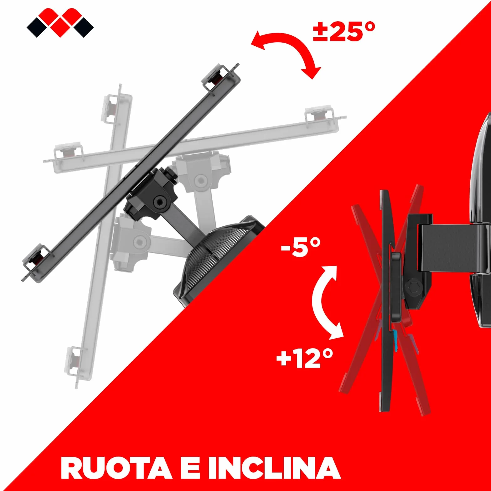 Meliconi Space System TURN 200 Supporto TV parete Cartongesso 26-45" VESA 50-200 30 kg Tilt & Turn Nero