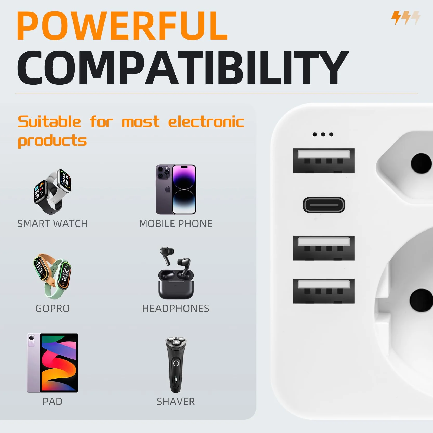Adattatore di viaggio Australia Cina Italia 3 USB C + 1 USB-C per Nuova Zelanda Argentina