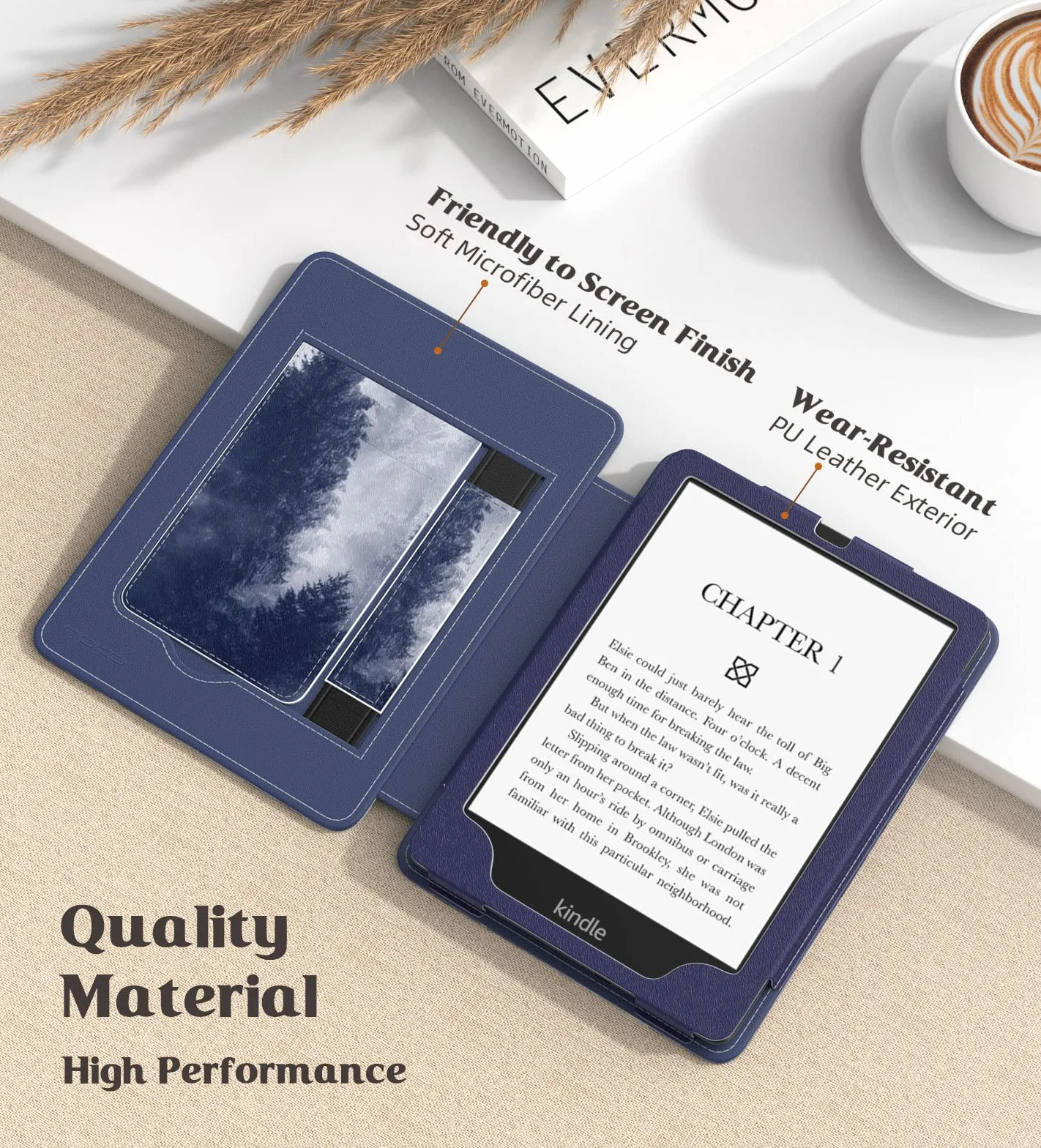 MoKo Custodia Compatibile con 7" Kindle Paperwhite 12th/11th Generazione 2024/2021, Magnete Riattivazione e Standby, Supporto Verticale, Cinturino per Presa, Foresta Grigia